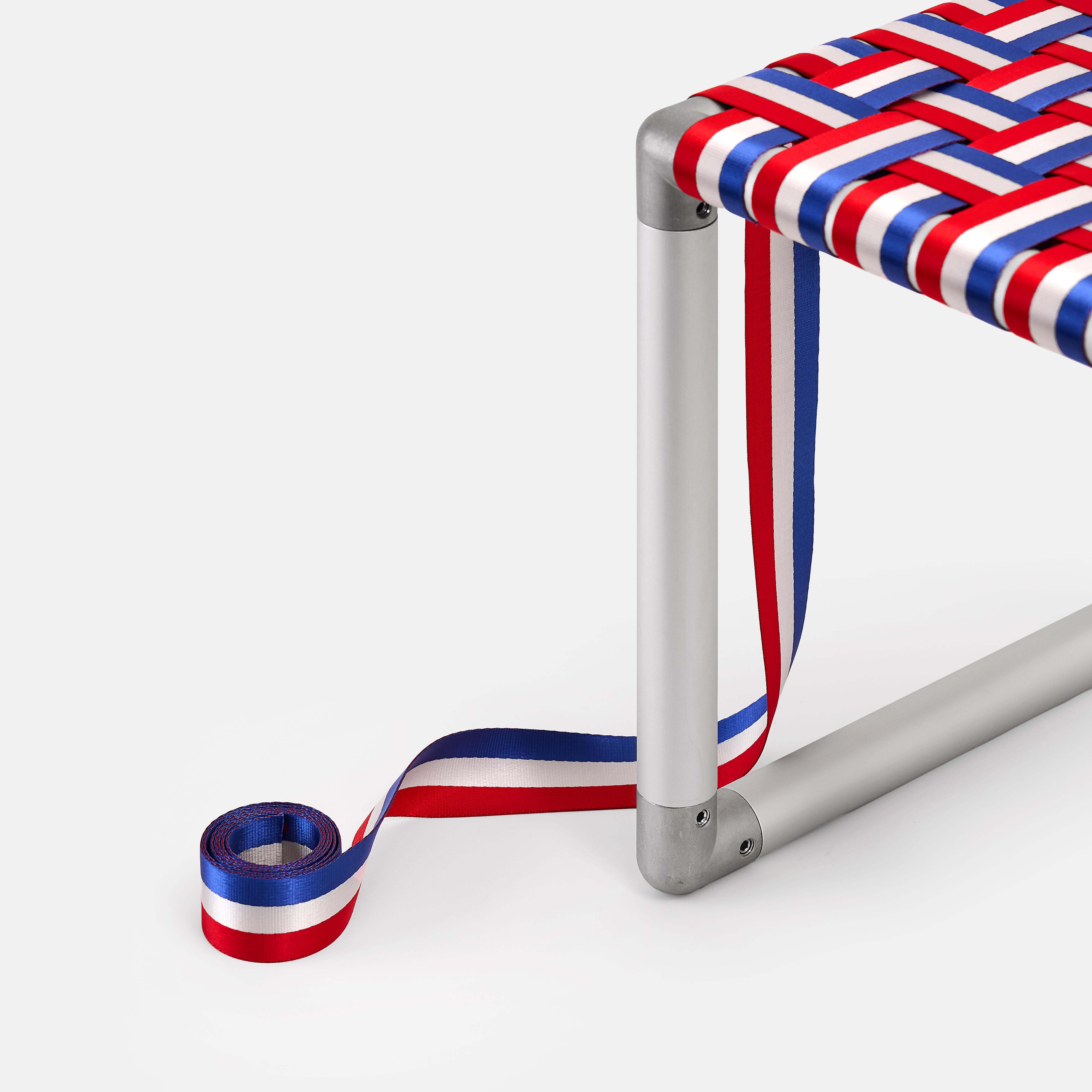 Pipe Chair - Modern Industrial Aluminum Silver Frame Chair with Colorful Webbing In New Condition For Sale In Philadelphia, PA