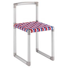 Silla Pipe - Silla industrial moderna con estructura de aluminio plateado y cinchas de colores