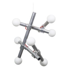 Pipe Dream Chandelier 7A 24inch, Satin Aluminum, Glass, Industrial, Customizable