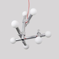 Pipe Dream Chandelier 7C 24inch, Satin Aluminum, Glass, Industrial, Customizable