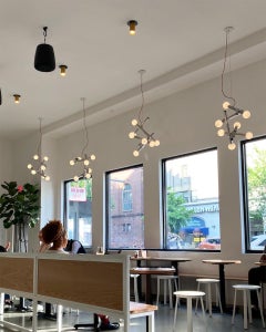 Pipe Dream Chandelier 7C 24inch, Satin Aluminum, Glass, Industrial, Customizable