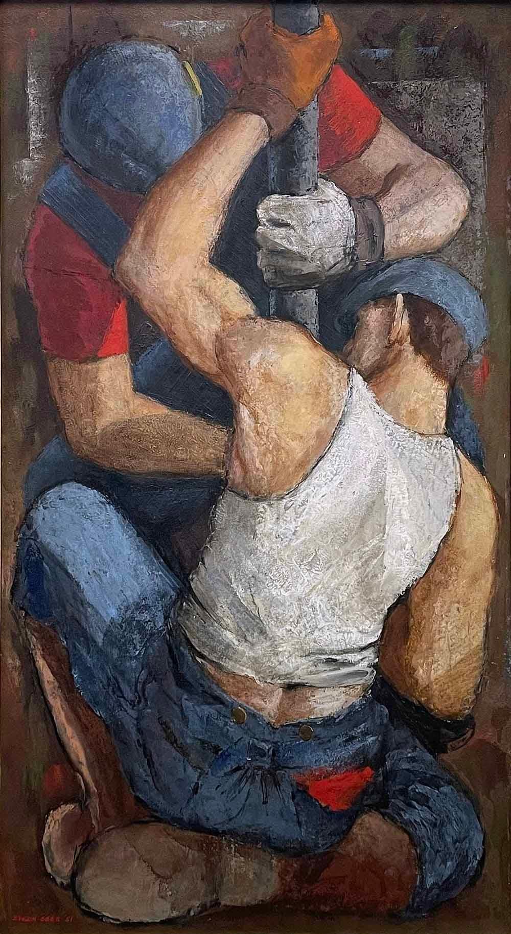 "Pipe Fitters", 1951 Paean to the Working Man by Gere, Wisconsin Painter For Sale