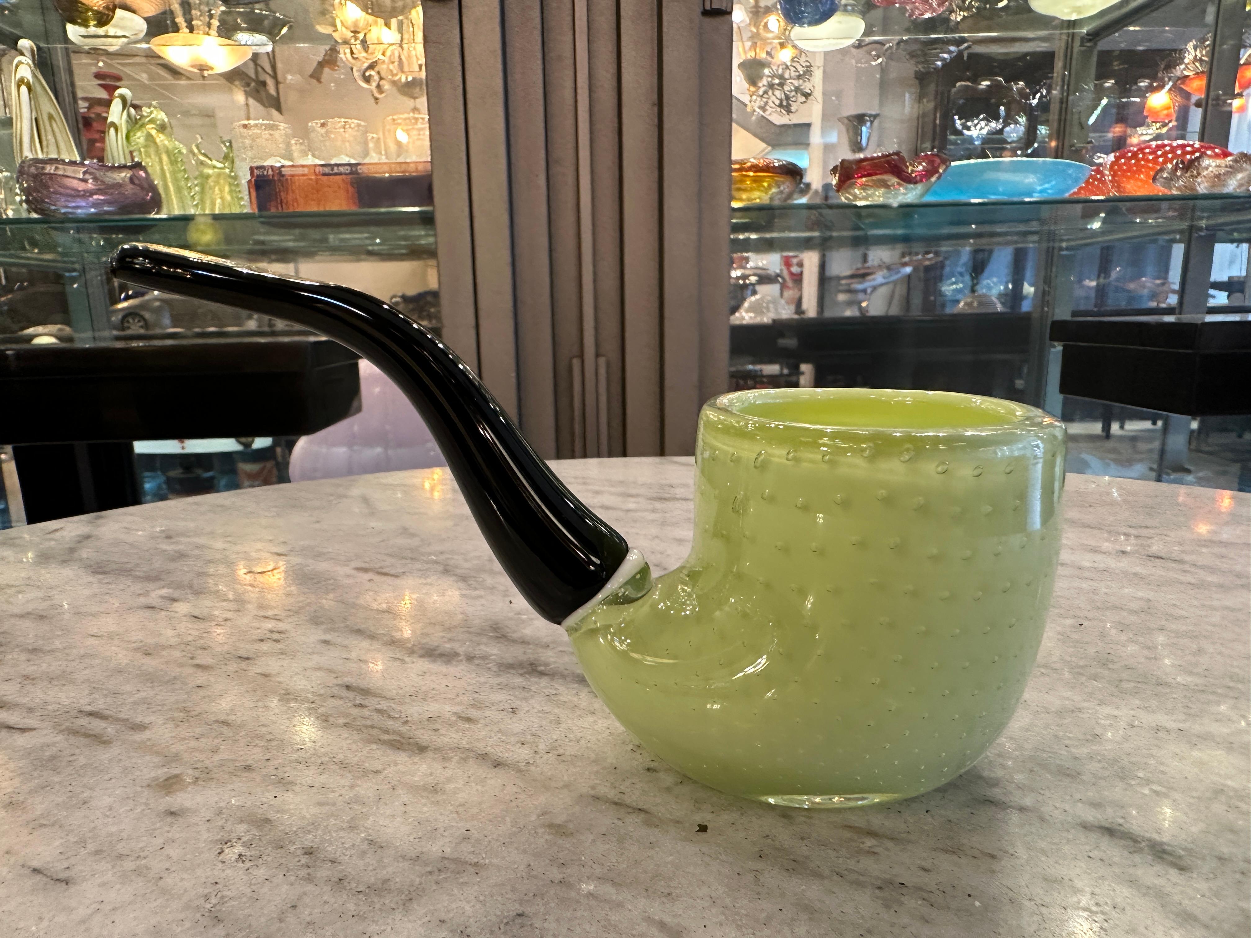 Murano Glass Pipe in Murano in color Green, 1950, Italian, Technique: Bubbles controlled For Sale