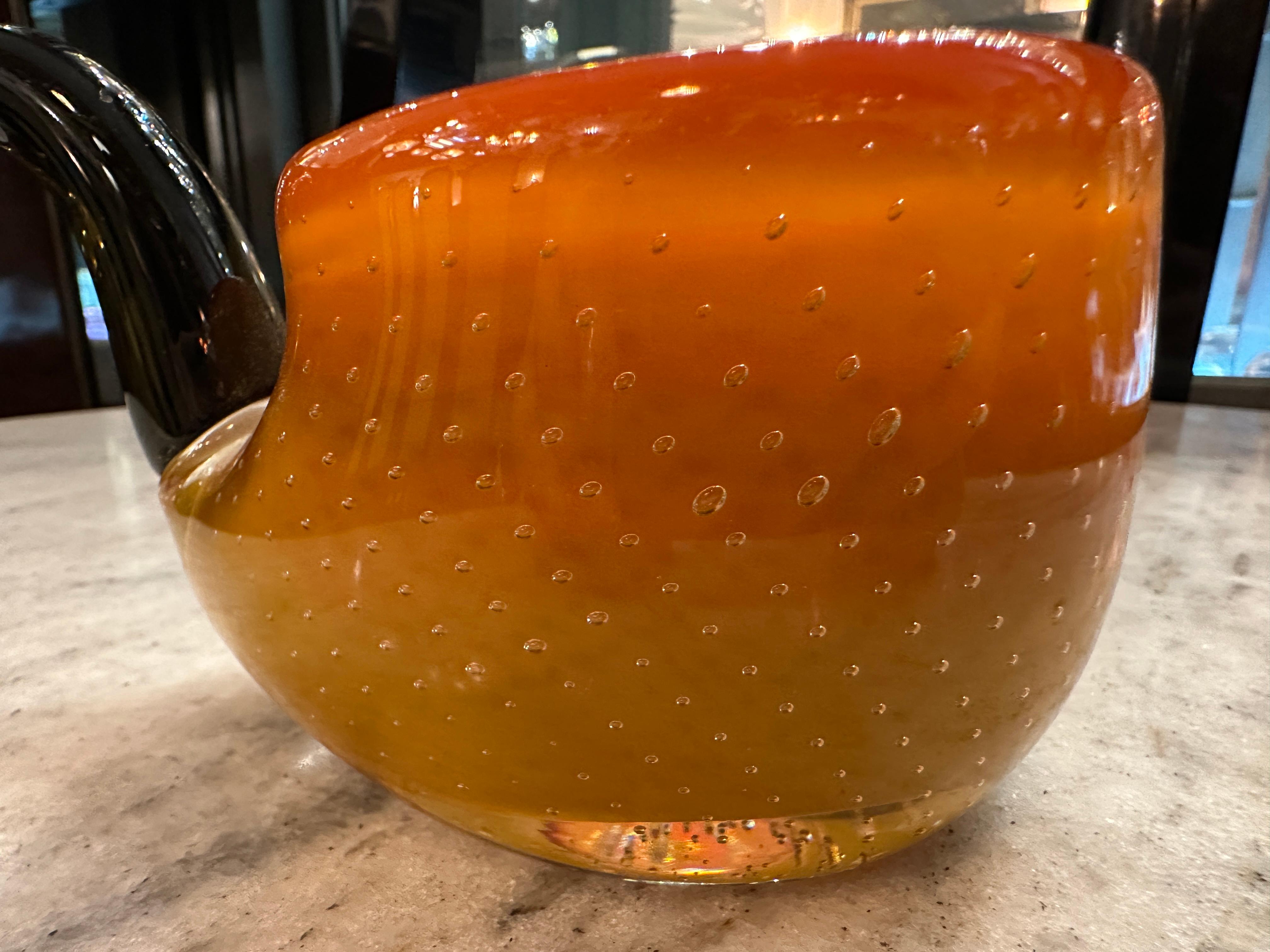 Pipe in Murano in color orange, 1950, Italian, Technique: Bubbles controlled For Sale 9