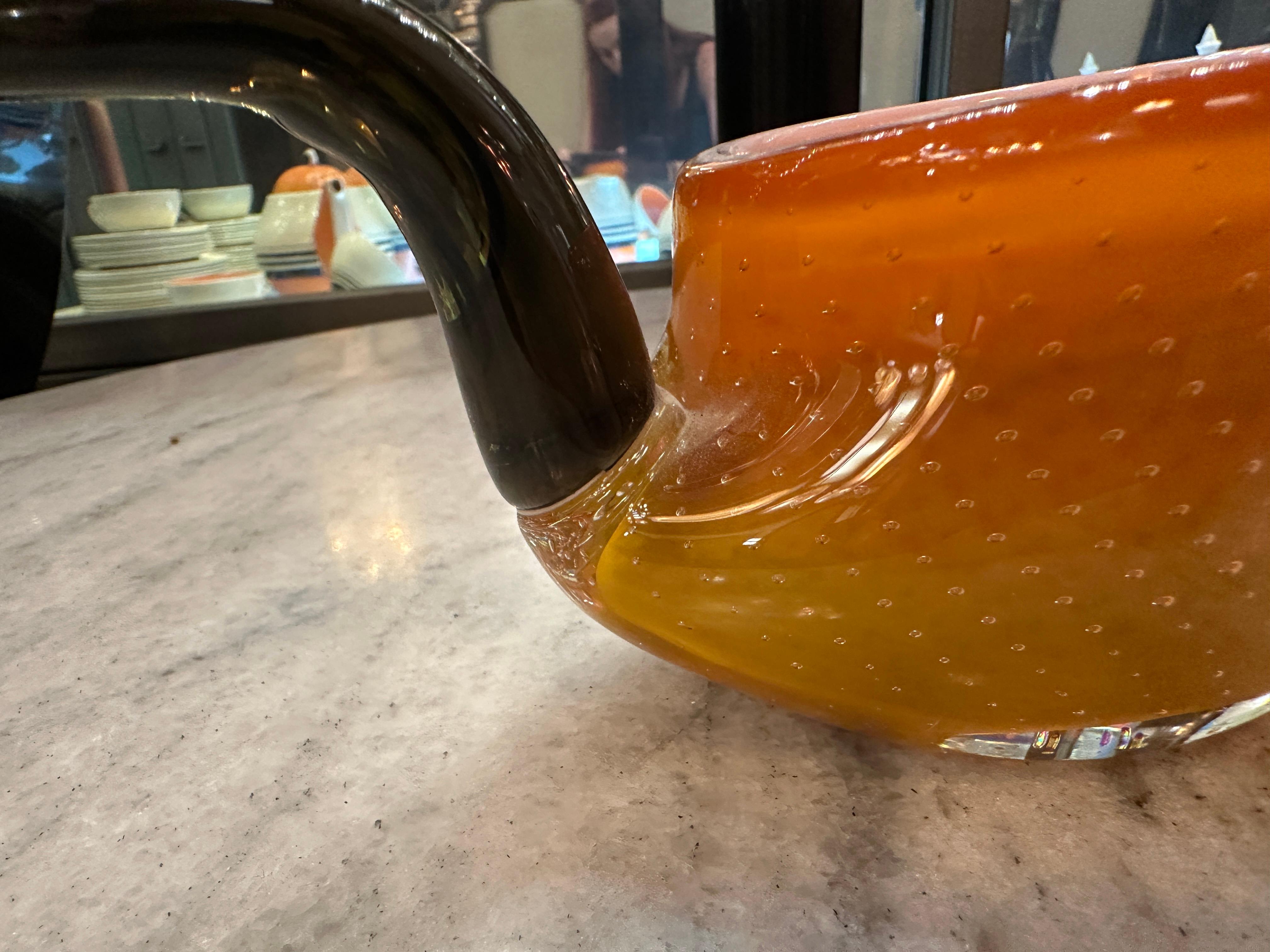 Pipe in Murano in color orange, 1950, Italian, Technique: Bubbles controlled For Sale 11