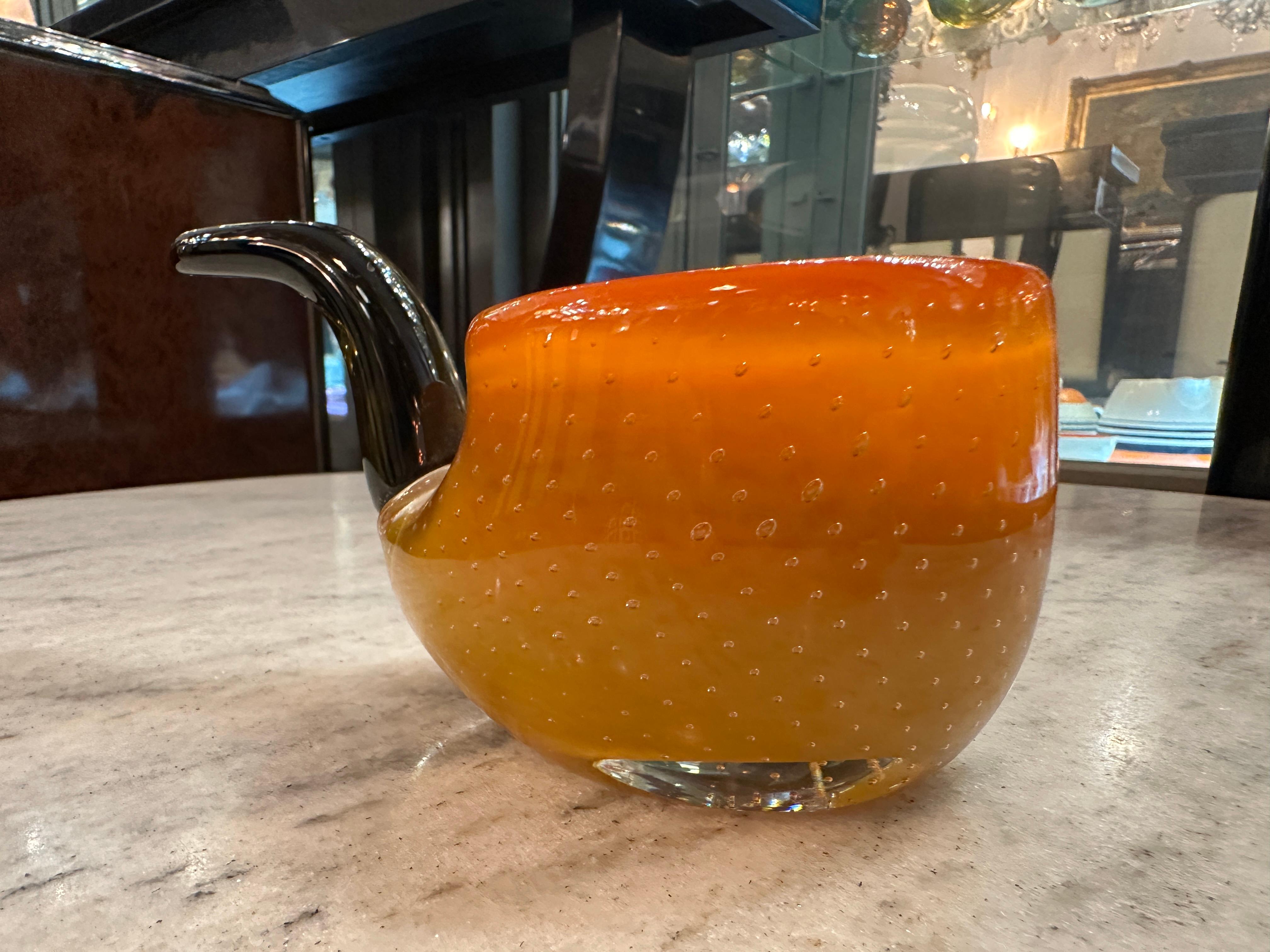 Pipe in Murano in color orange, 1950, Italian, Technique: Bubbles controlled For Sale 12