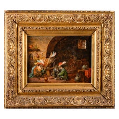 Pipe smoking Monkeys in the tavern, oil on panel, attr. to Zacharie Noterman