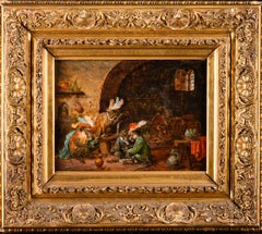 Pipe smoking Monkeys in the tavern, oil on panel, attr. to Zacharie Noterman