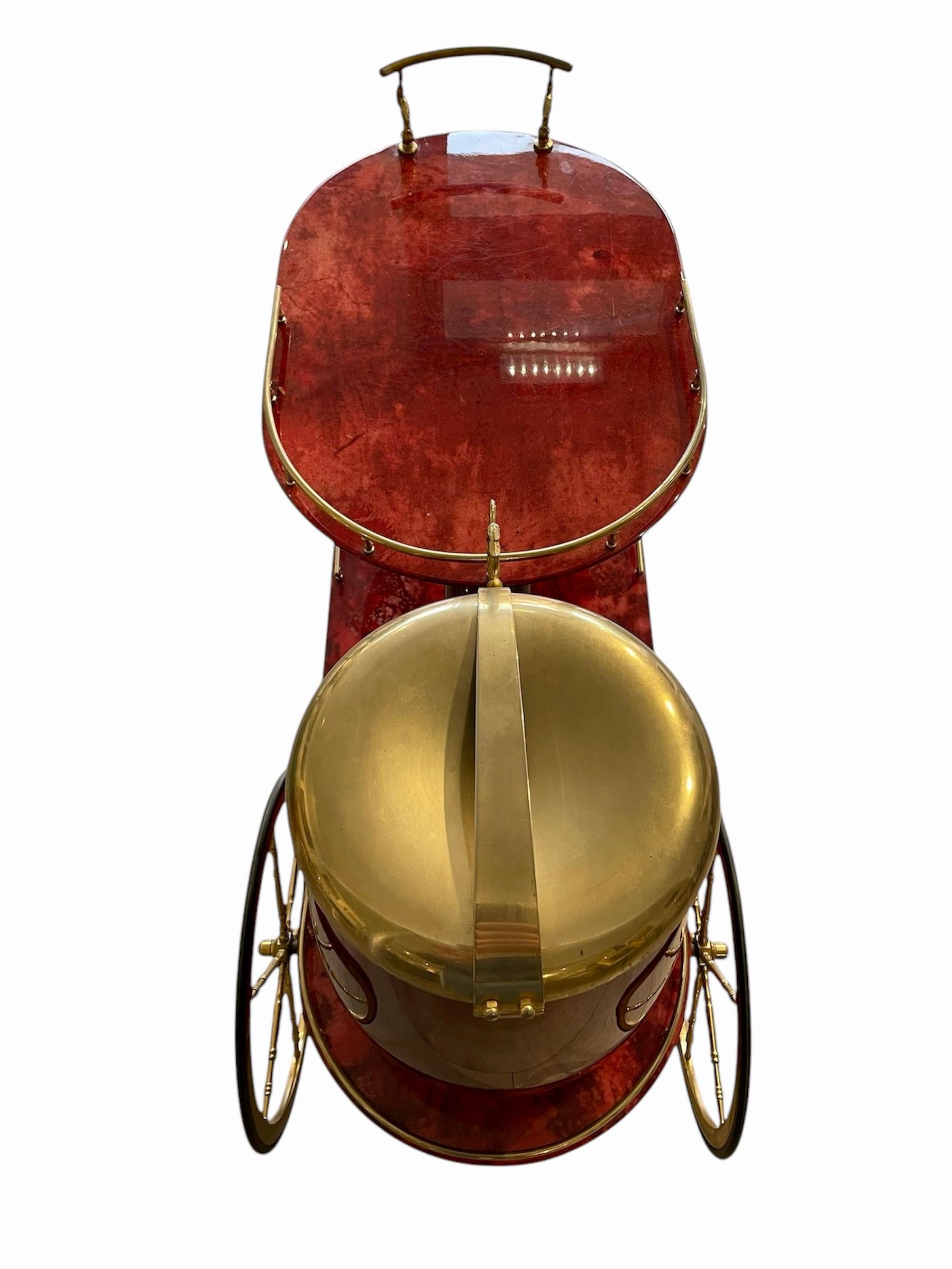 Post-Modern Pipe Trolley / Bar Cart and flask designed by Aldo Tura, Italy C 1960