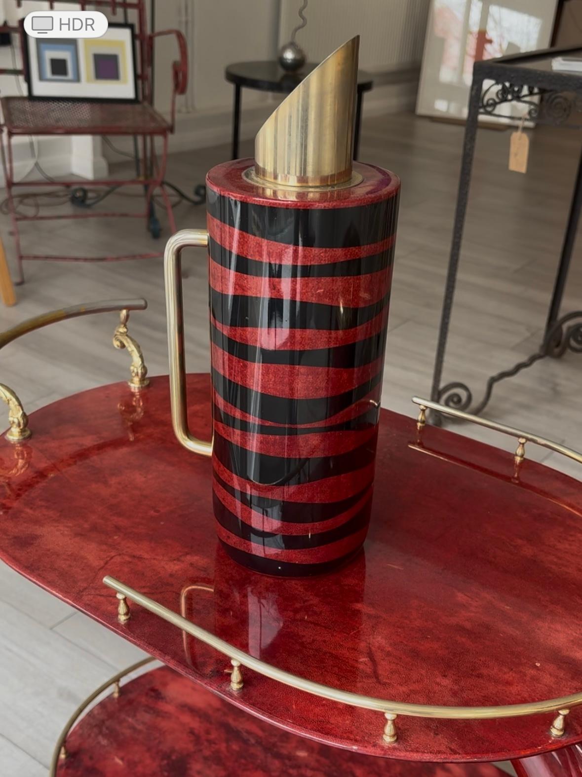 Pipe Trolley / Bar Cart and flask designed by Aldo Tura, Italy C 1960 1