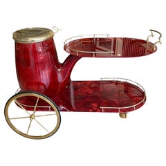 Pfeifenwagen / Barwagen und Flasche entworfen von Aldo Tura, Italien, um 1960