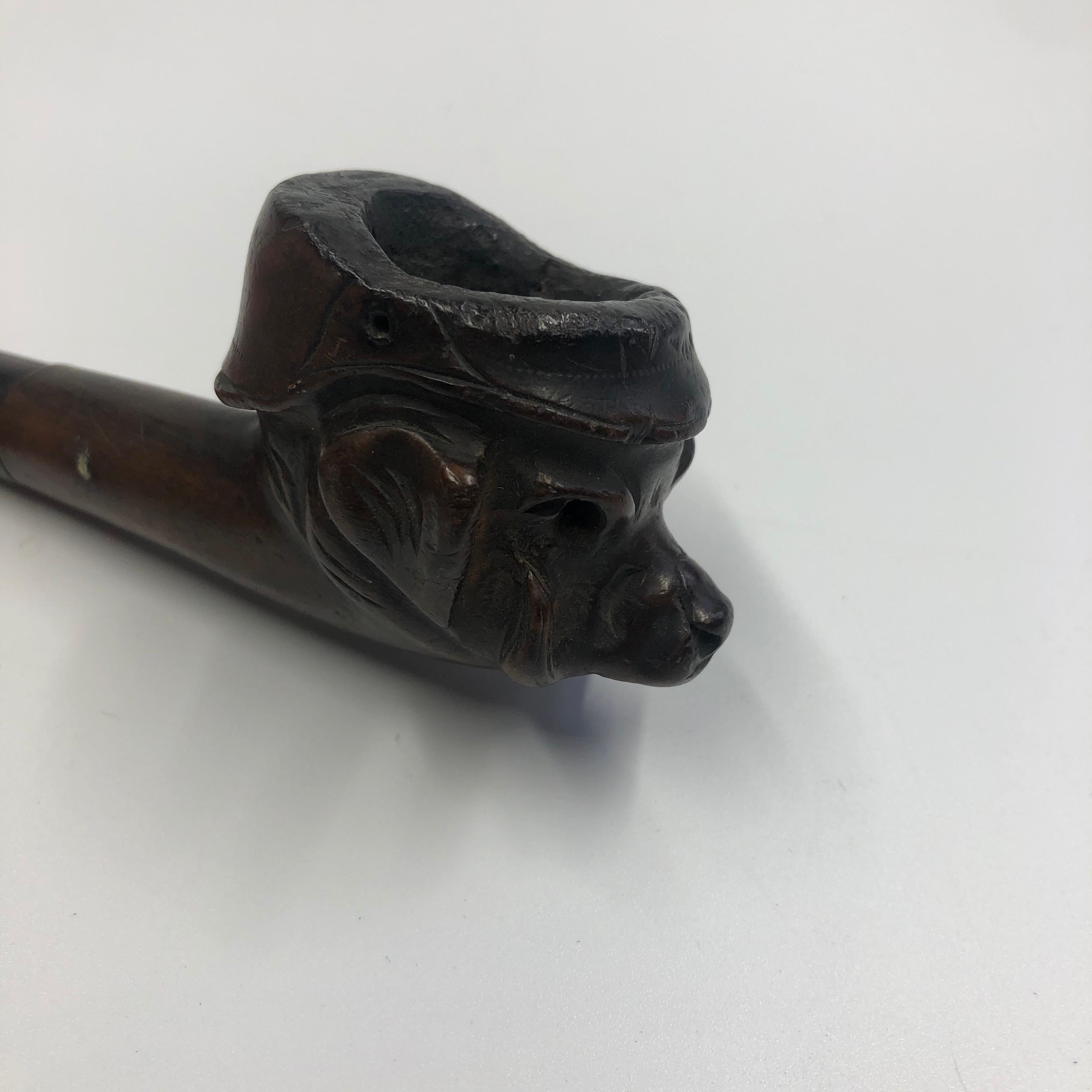 Early 20th Century Pipe Wood Carved Head Pig Kaiser Kultur Military For Sale