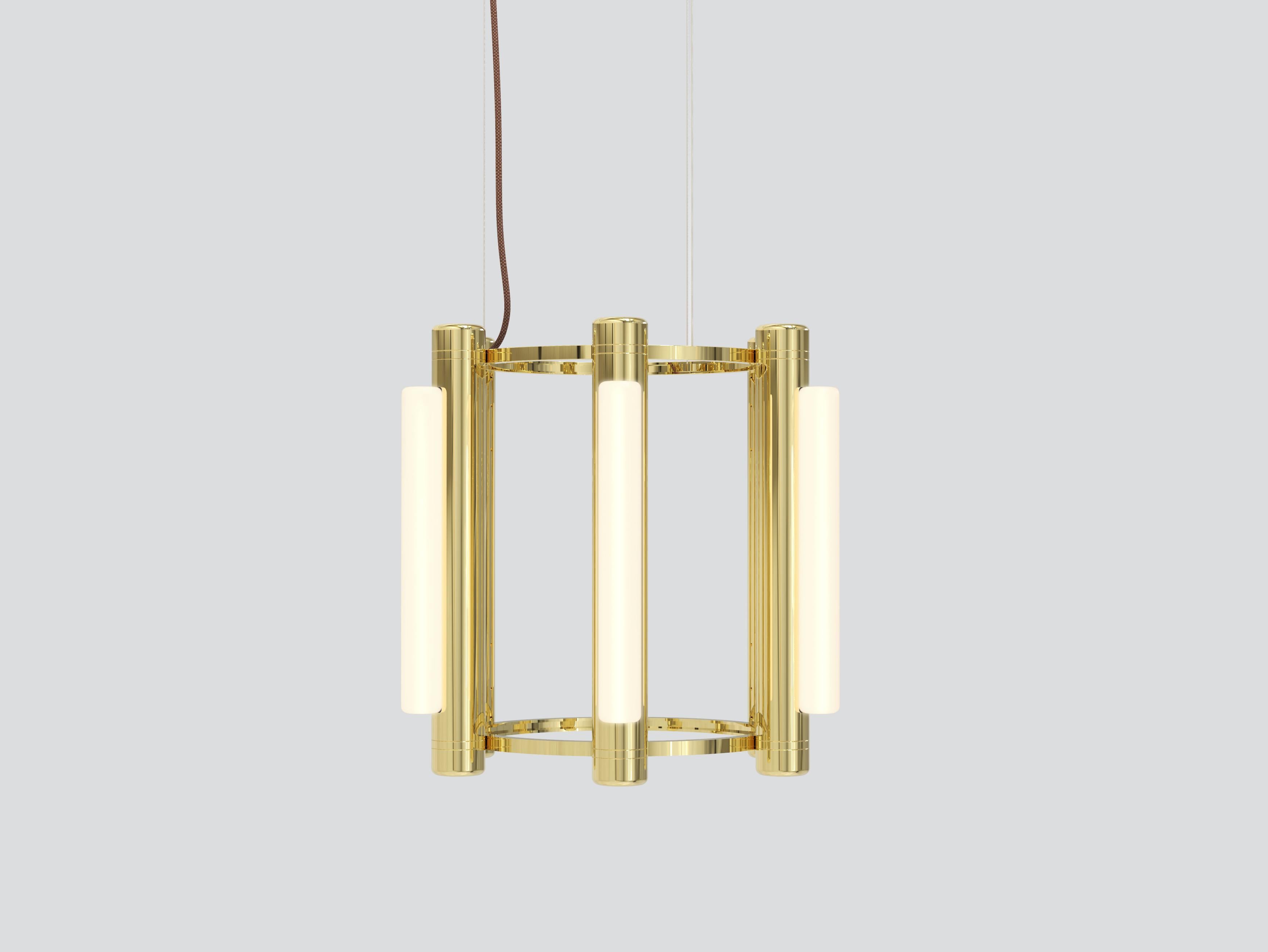 Organic Modern Pipeline Chandelier 1, Brass, Vertical For Sale