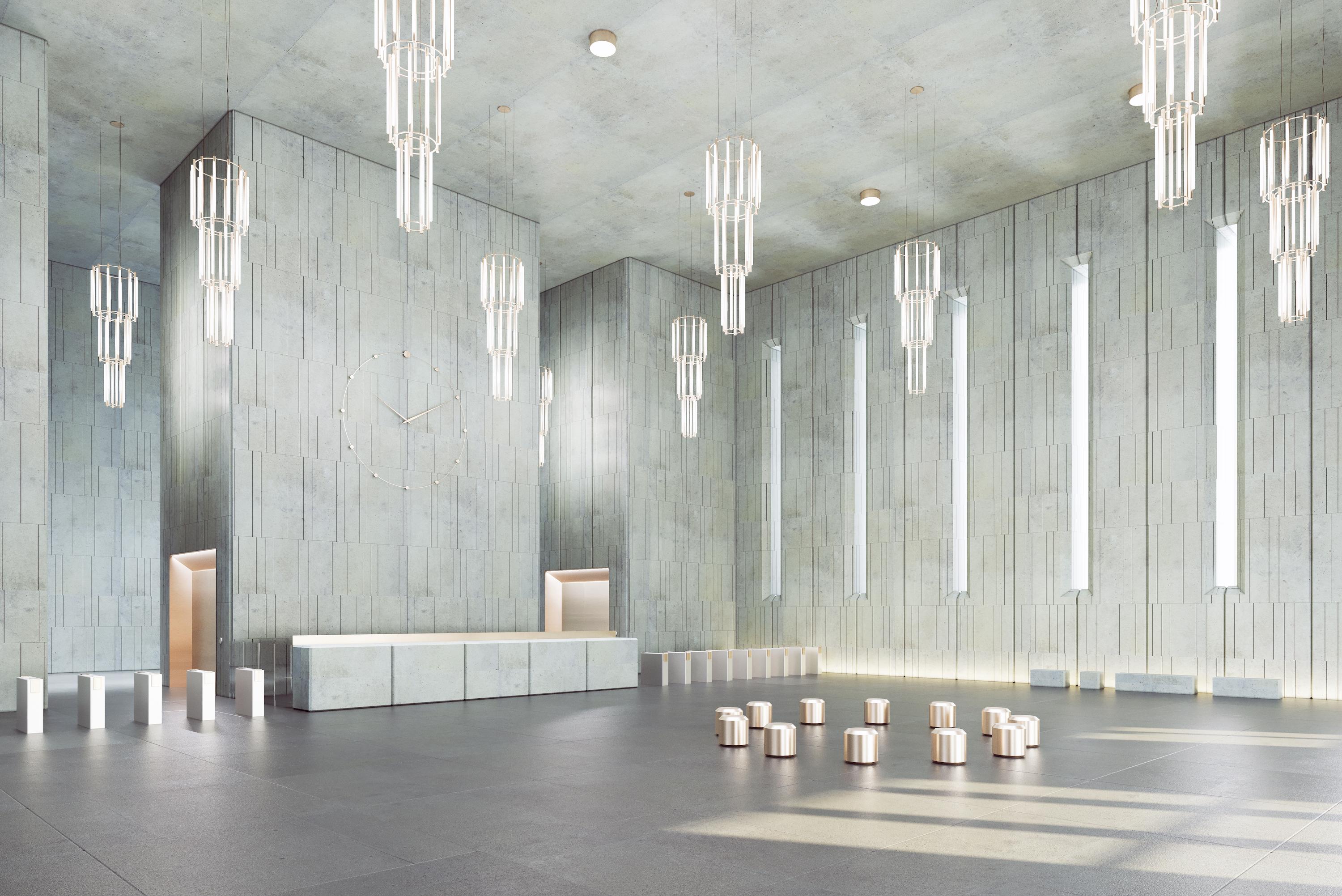 XXIe siècle et contemporain Lustre Pipeline 12 - Pendentif de Caine Heintzman pour AND Light, laiton en vente