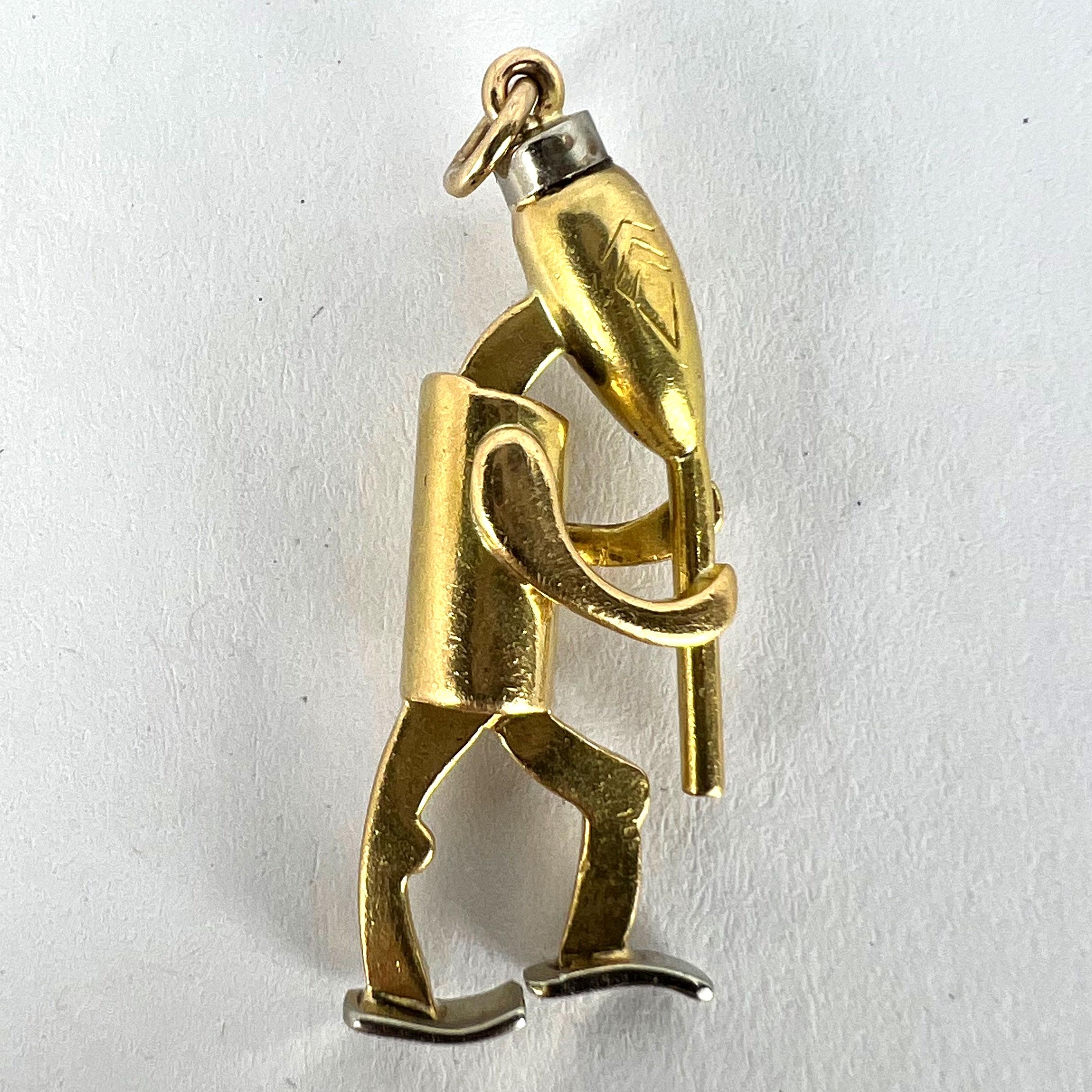 Piper Musician Cartoon Character 18K Yellow White Gold Charm Pendant For Sale 7