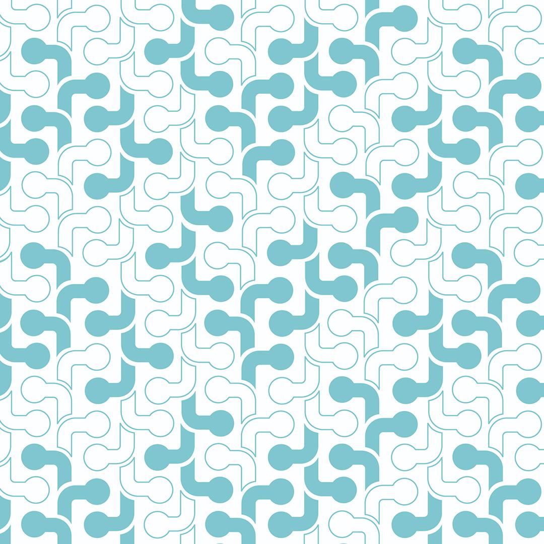 Pipes Designer Retro Geometric Wallpaper in Aqua 'Sky Blue on White' For Sale