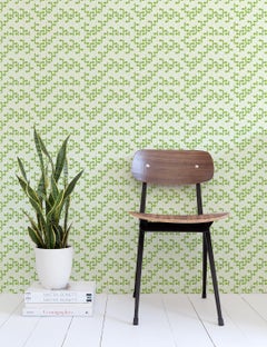 Pipes Designer Retro Geometric Wallpaper in Lime 'Kelly Green on White'