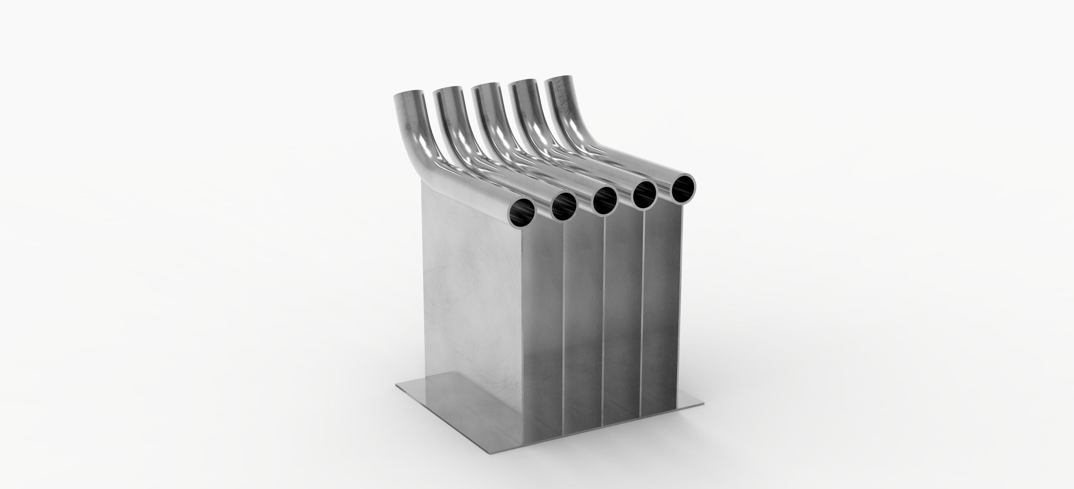 Pipes silver stool by Neil Nenner and Avihai Mizrahi 
Objects 
Dimensions: H 47 x L 47 x W 58 cm
Materials: iron

Avihai Mizrahi (b. 1979, Jerusalem), Independent designer / Artist and lecturer in visual communication, holds a B.des in visual