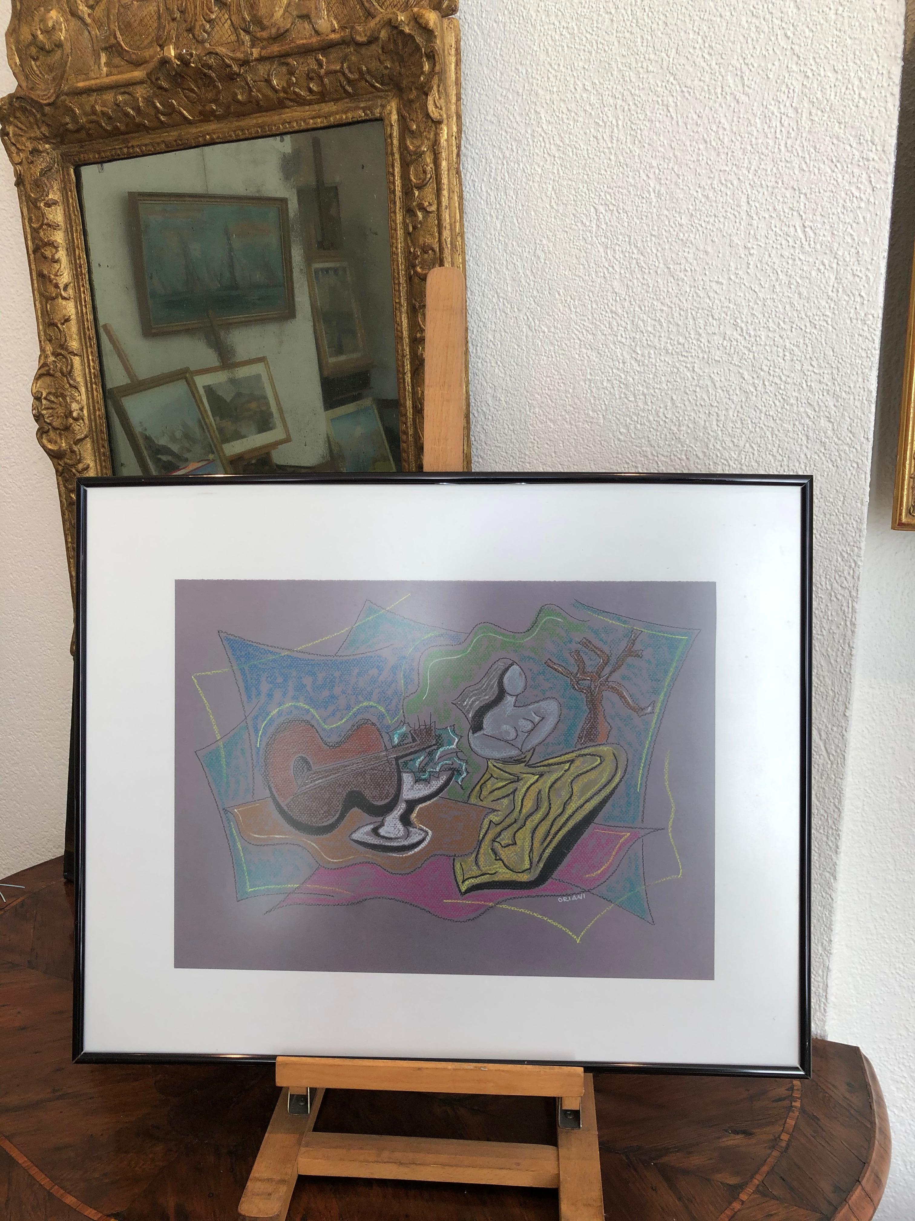 Stillleben mit Gitarre und Statue – Painting von Pipo Oriani