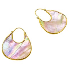 Pippa Small 18K Yellow Gold Mother of Pearl Lily Pad Hoop Earrings