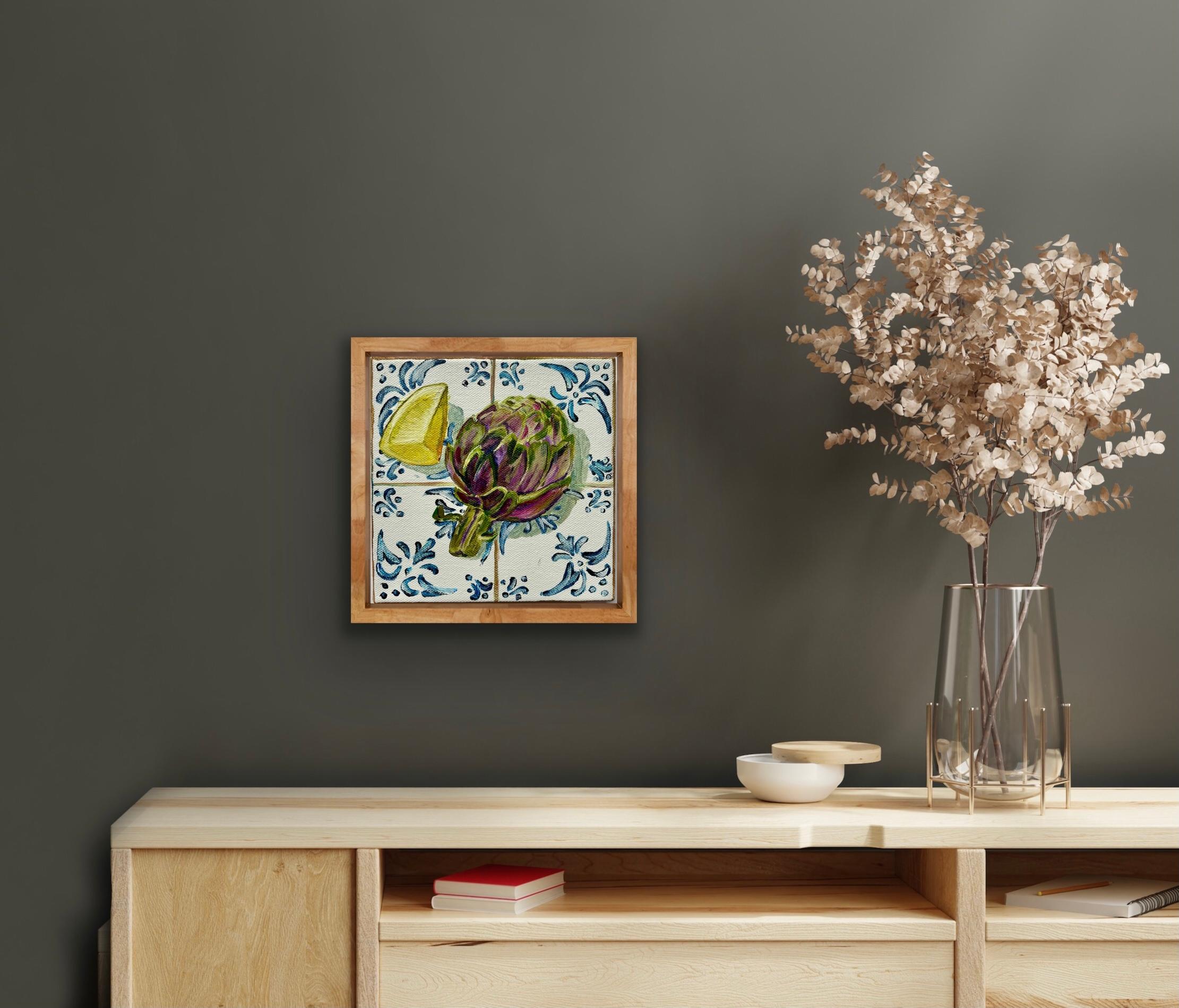  Artichoke & Lemon, Original painting, Food art, Seafood, Mediterranean style For Sale 1