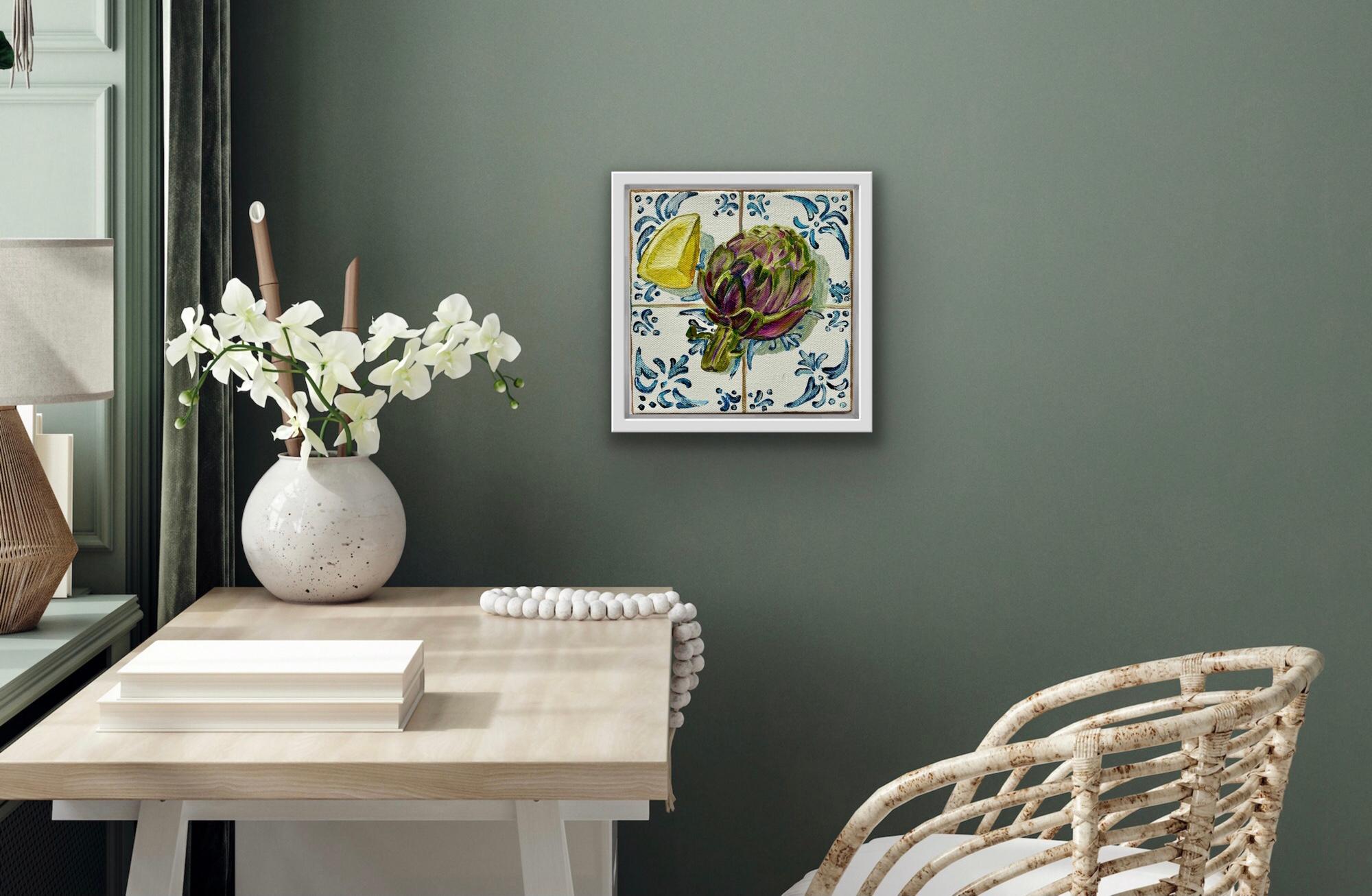  Artichoke & Lemon, Original painting, Food art, Seafood, Mediterranean style For Sale 3