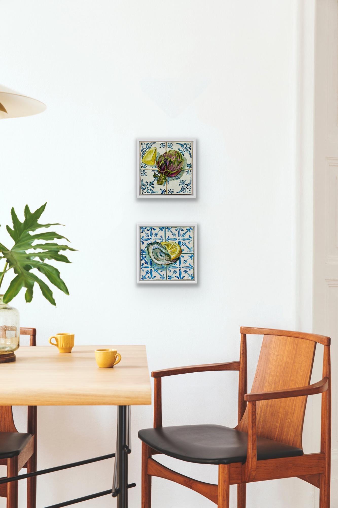 Díptico Ostra y Limón y Alcachofa y Limón, Pintura original, Mar - Painting Contemporáneo de Pippa Smith