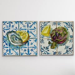 Díptico Ostra y Limón y Alcachofa y Limón, Pintura original, Mar
