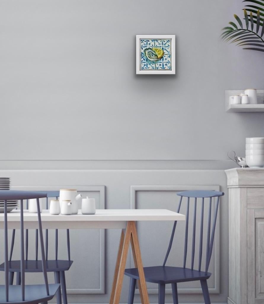 Oyster & Lemon, Original painting, Food art, Seafood, Mediterranean For Sale 3