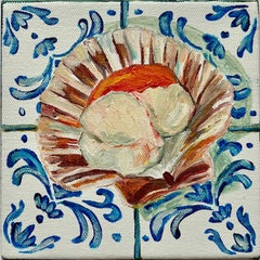 Capasanta su piastrelle, Quadro originale, Arte culinaria, Frutti di mare, Stile mediterraneo