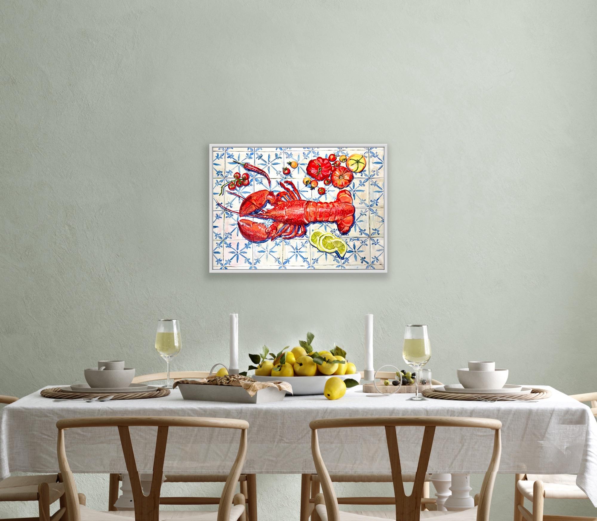 The Italian Table, Lobster, Original painting, Food art, Seafood, Mediterranean For Sale 1