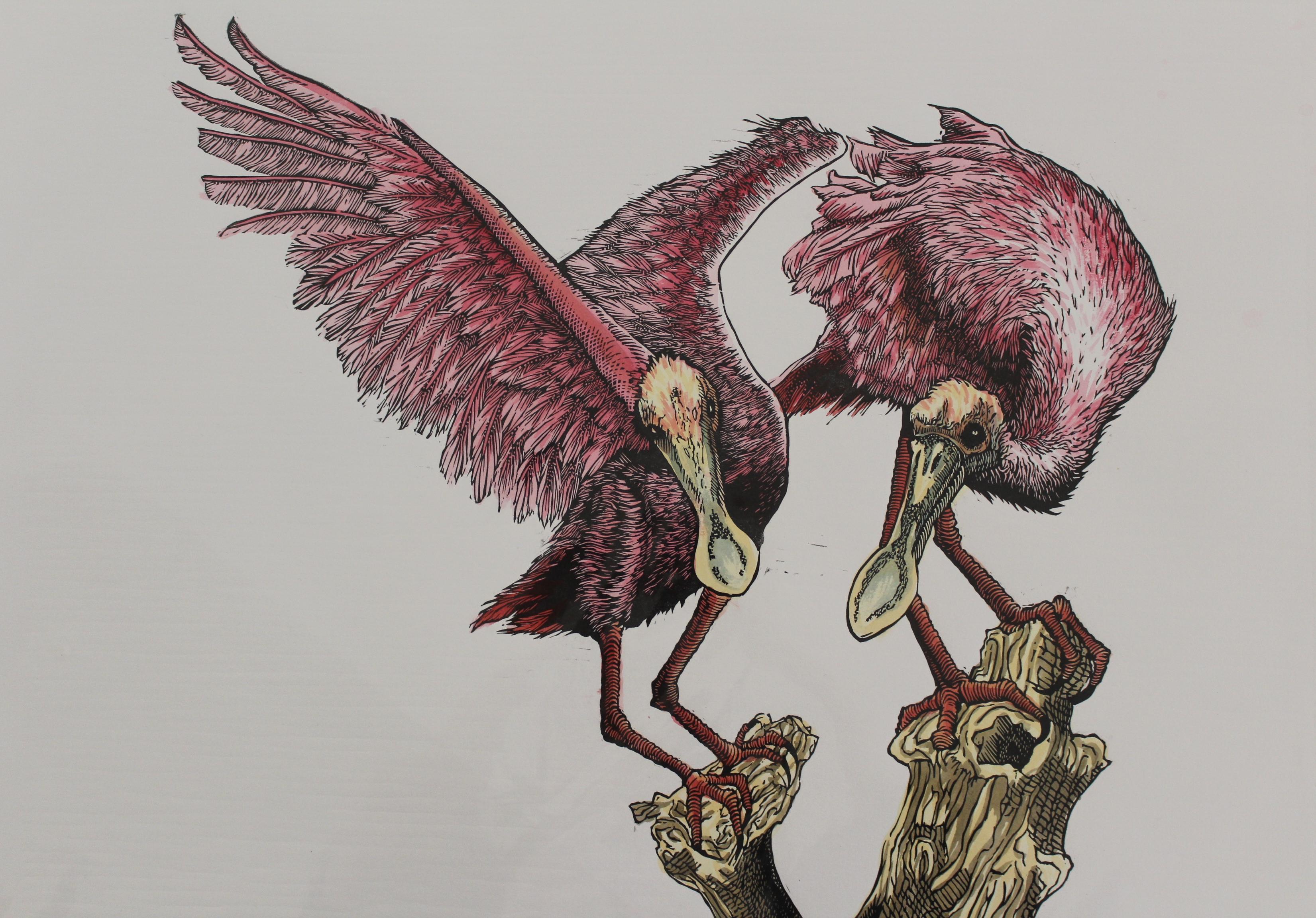 Pippin Frisbie-Calder Animal Print - Roseate Spoonbills