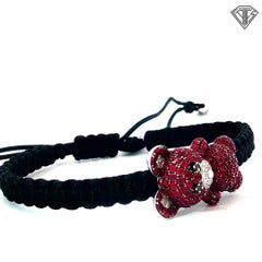Pippo Perez 18K White Gold Ruby and Diamond Teddy Bear Cord Bracelet