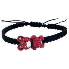 Pippo Perez 18K White Gold Ruby and Diamond Teddy Bear Cord Bracelet