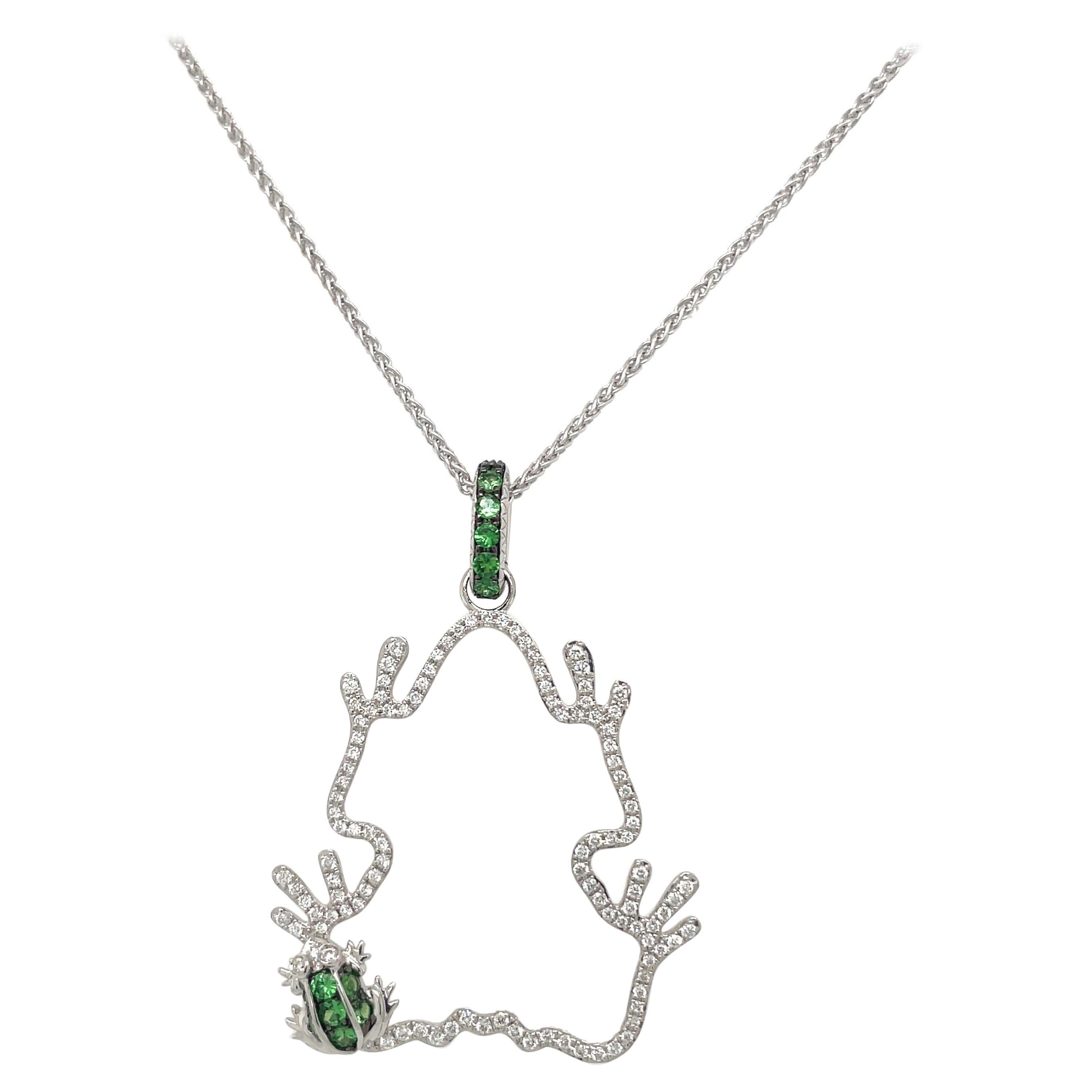 Pippo Perez 18kt White Gold, .42ct Diamond & .38ct Green Garnet Frog Pendant