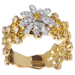 Pippo Perez Daisy Flower Ring White Diamond, Yellow Gold Ring