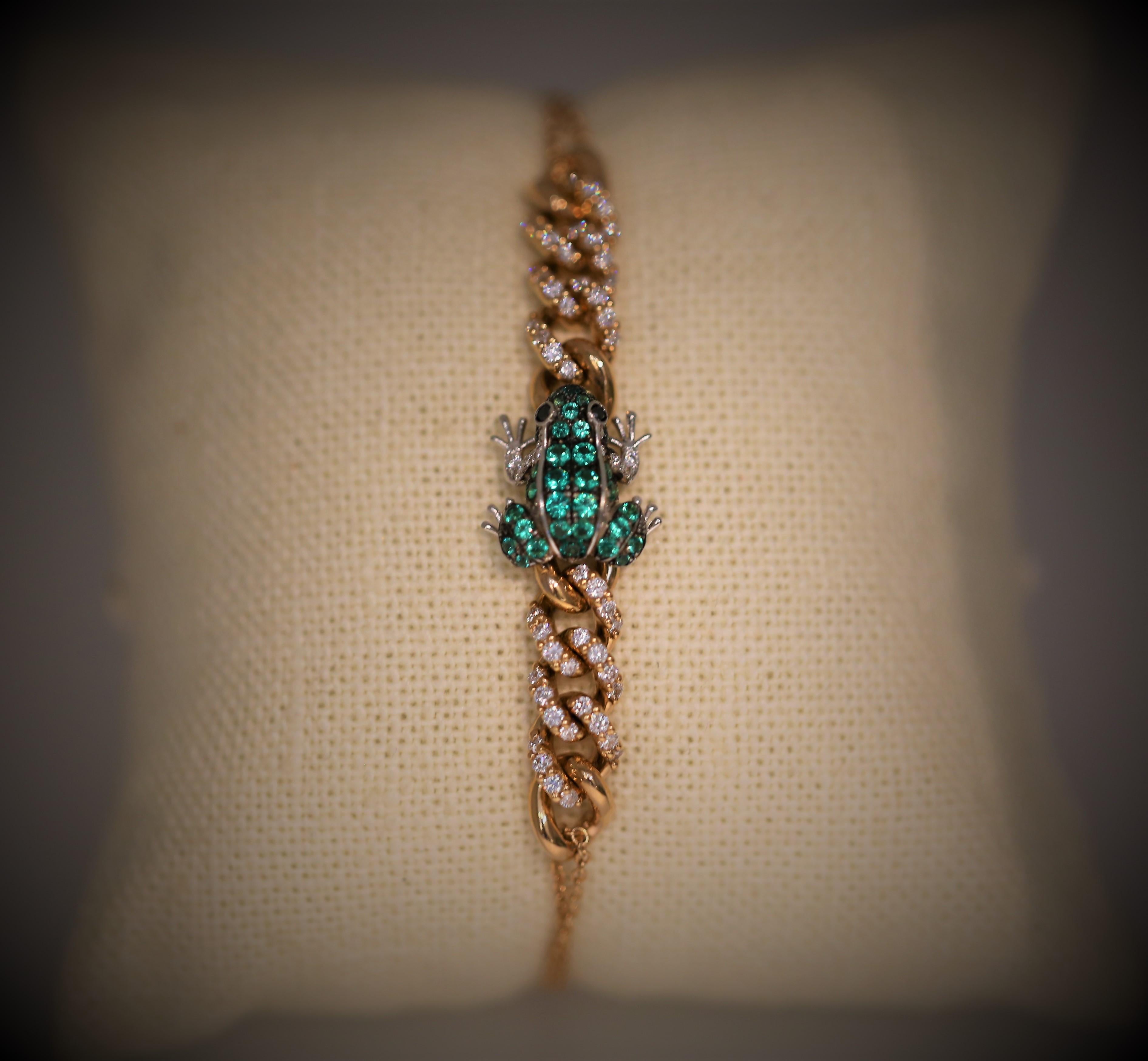 Pippo Perez Frosch-Armband, Tsavorit-Granate, weiße Diamanten, Roségold (Moderne)