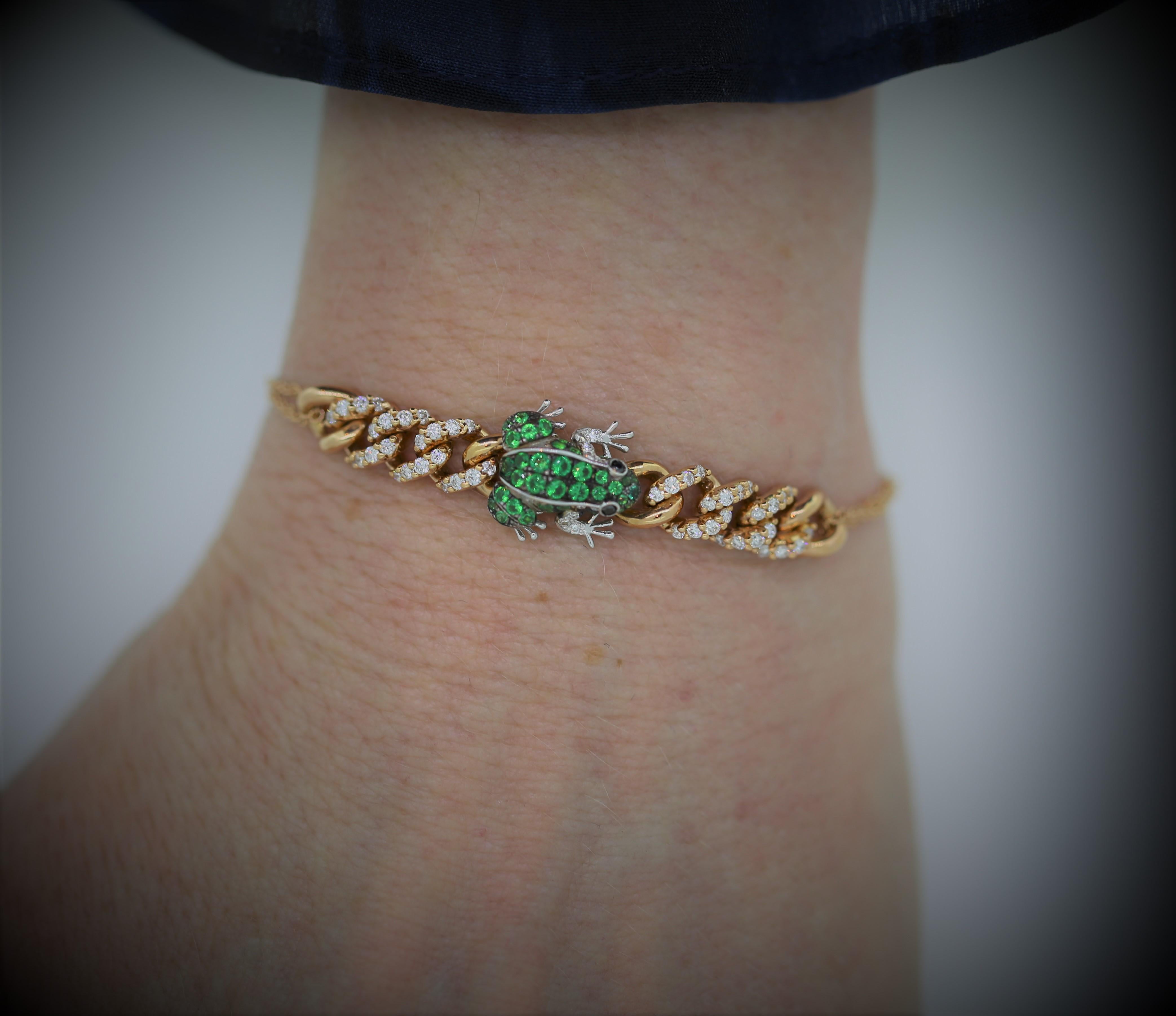 Pippo Perez Frosch-Armband, Tsavorit-Granate, weiße Diamanten, Roségold (Rundschliff)