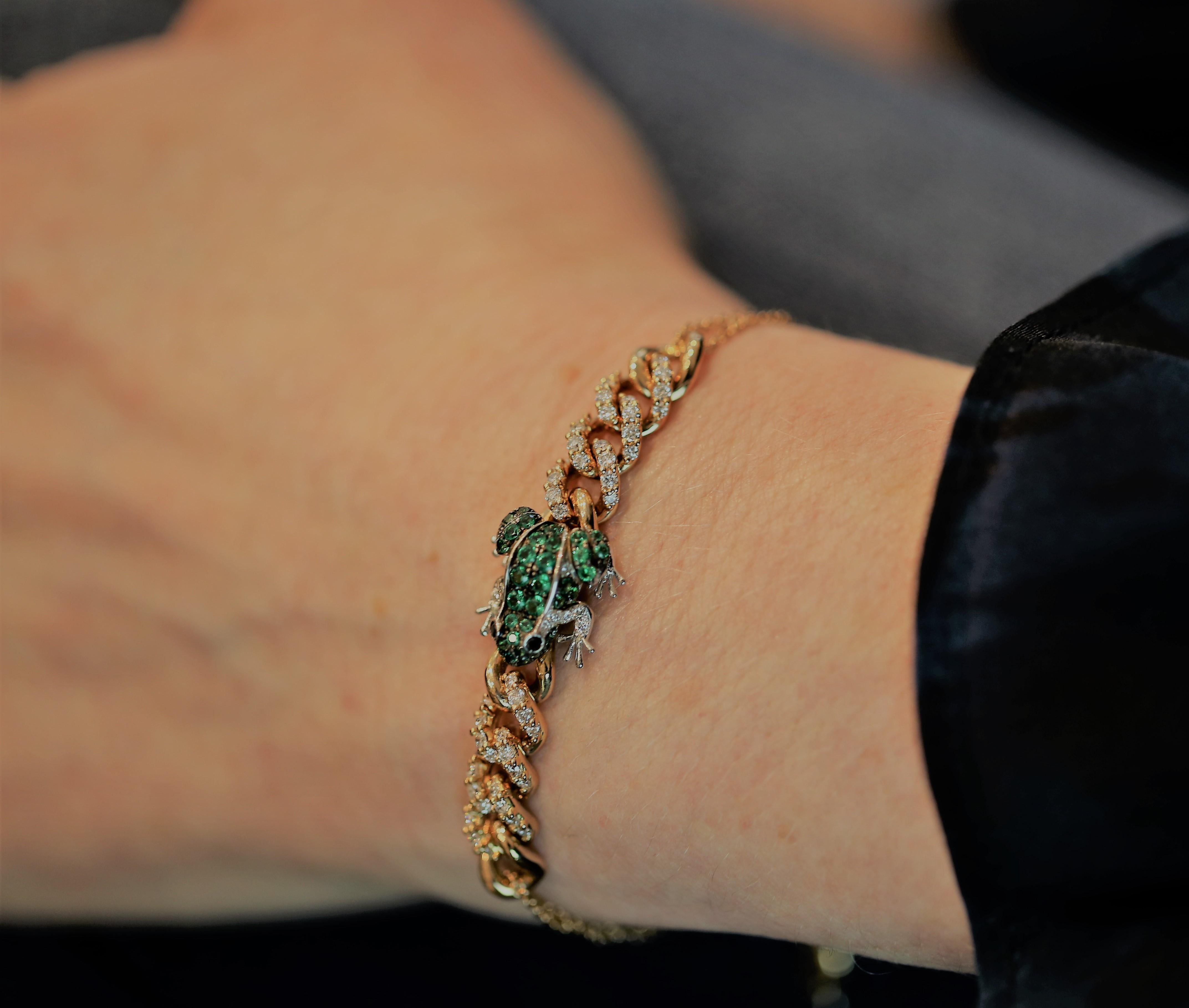 Pippo Perez Frosch-Armband, Tsavorit-Granate, weiße Diamanten, Roségold im Zustand „Neu“ in Chicago, IL