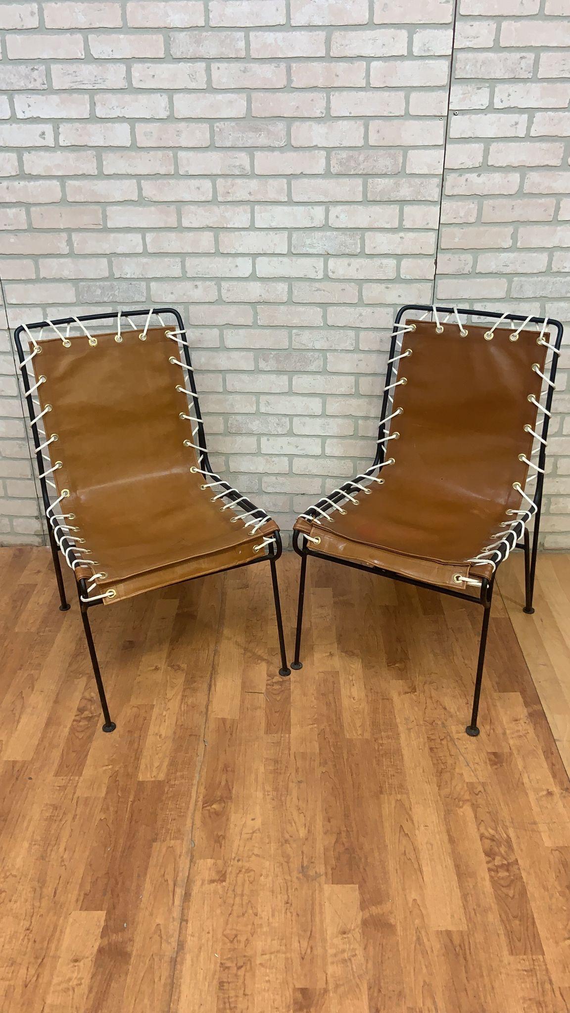 Mid Century Modern Pipsan Saarinen Swanson for Ficks Reed Wrought Iron “Sol-Air” Lounge Patio Sling Chairs Newly Upholstered - Pair

Great modernist design from the Sol-Air Series furniture for Ficks Reed, by the Saarinen Swanson Design team. This