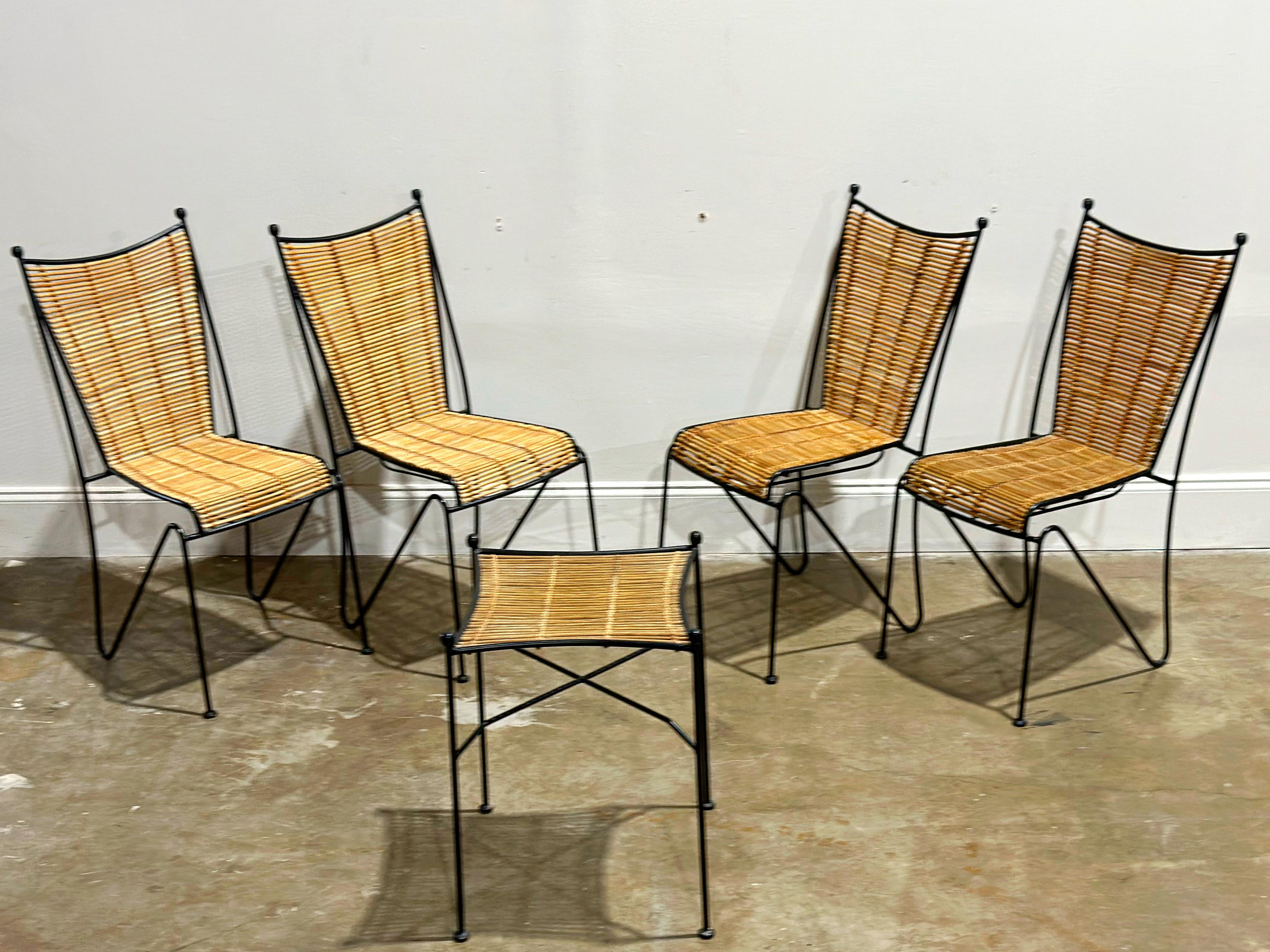 Pipsan Saarinen Swanson Chairs, Wrought Iron + Rattan, Organic Modern Set of 4 4
