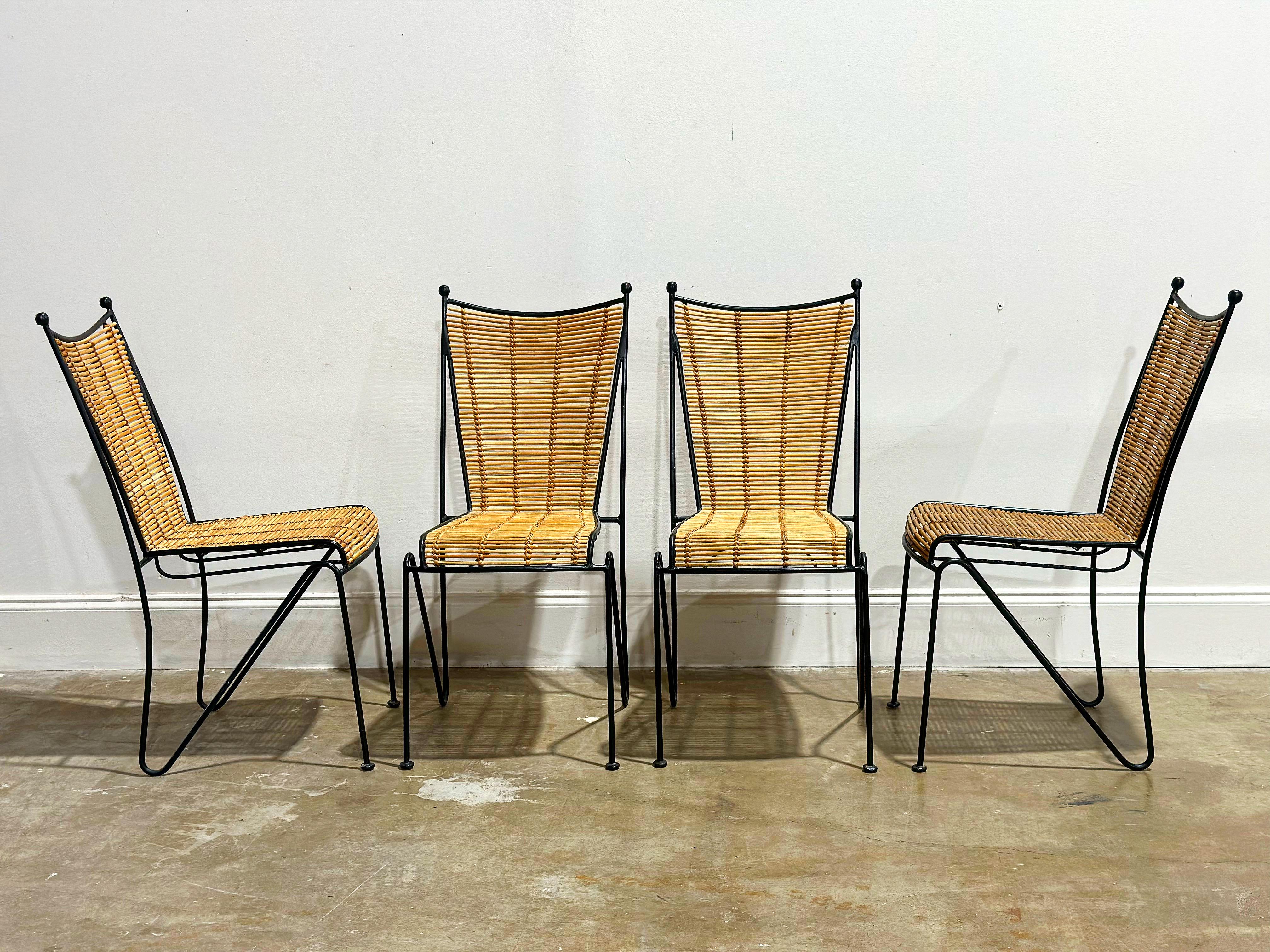 Pipsan Saarinen Swanson Chairs, Wrought Iron + Rattan, Organic Modern Set of 4 5