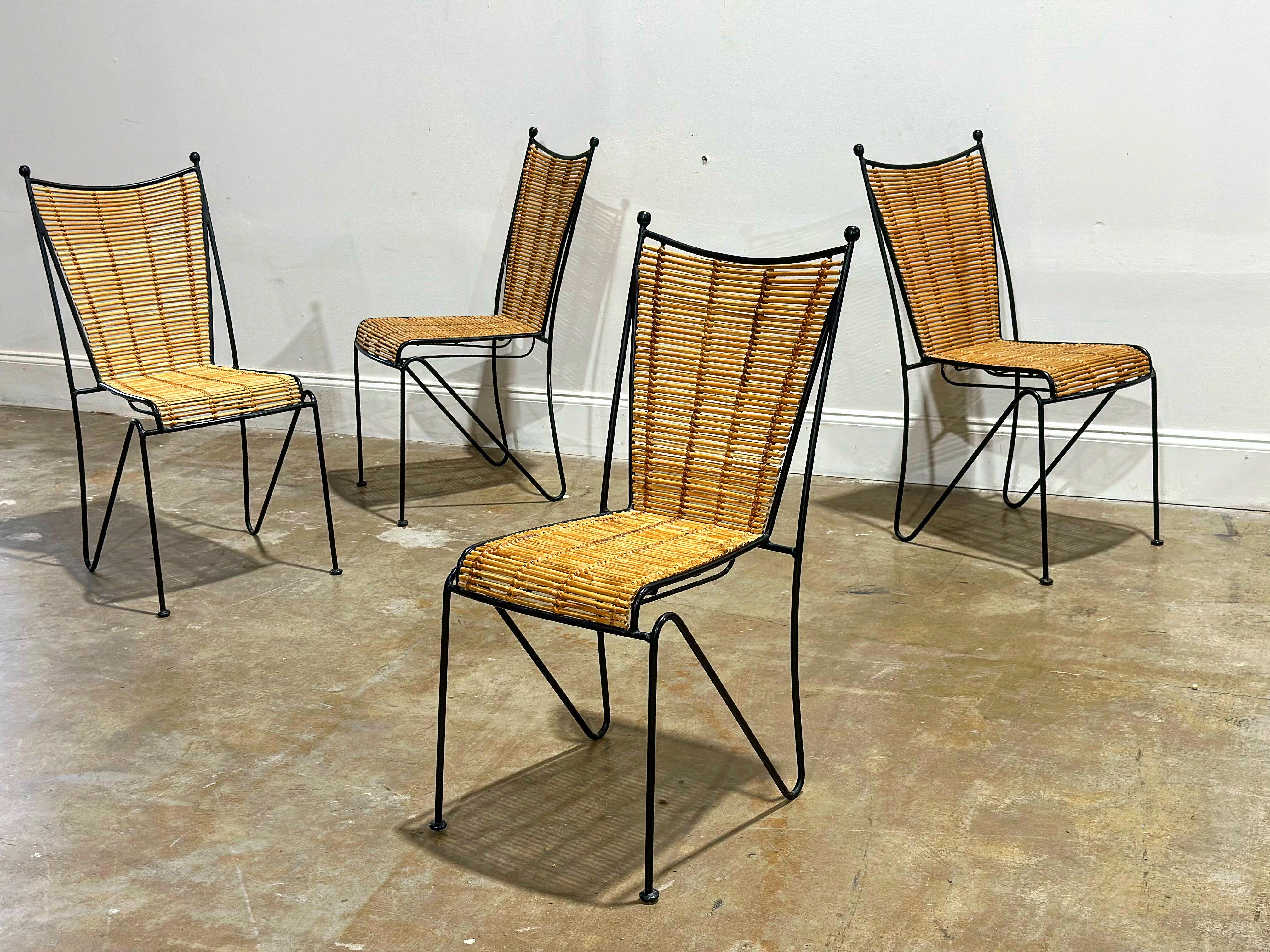Pipsan Saarinen Swanson Chairs, Wrought Iron + Rattan, Organic Modern Set of 4 6