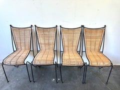 Pipsan Saarinen Swanson Chairs, Wrought Iron + Rattan, Organic Modern Set of 4