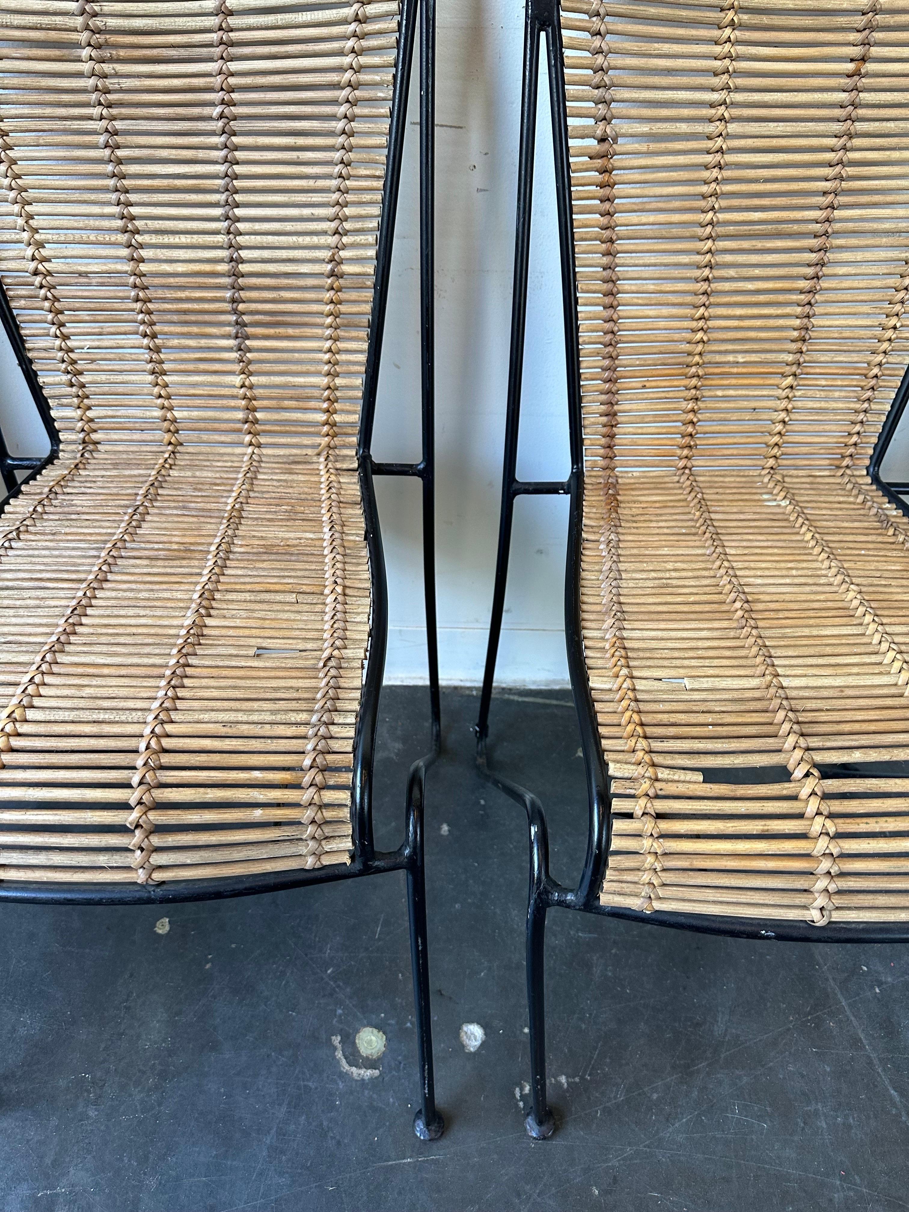 Mid-Century Modern Pipsan Saarinen Swanson Chairs, Wrought Iron + Rattan, Organic Modern Set of 4 For Sale