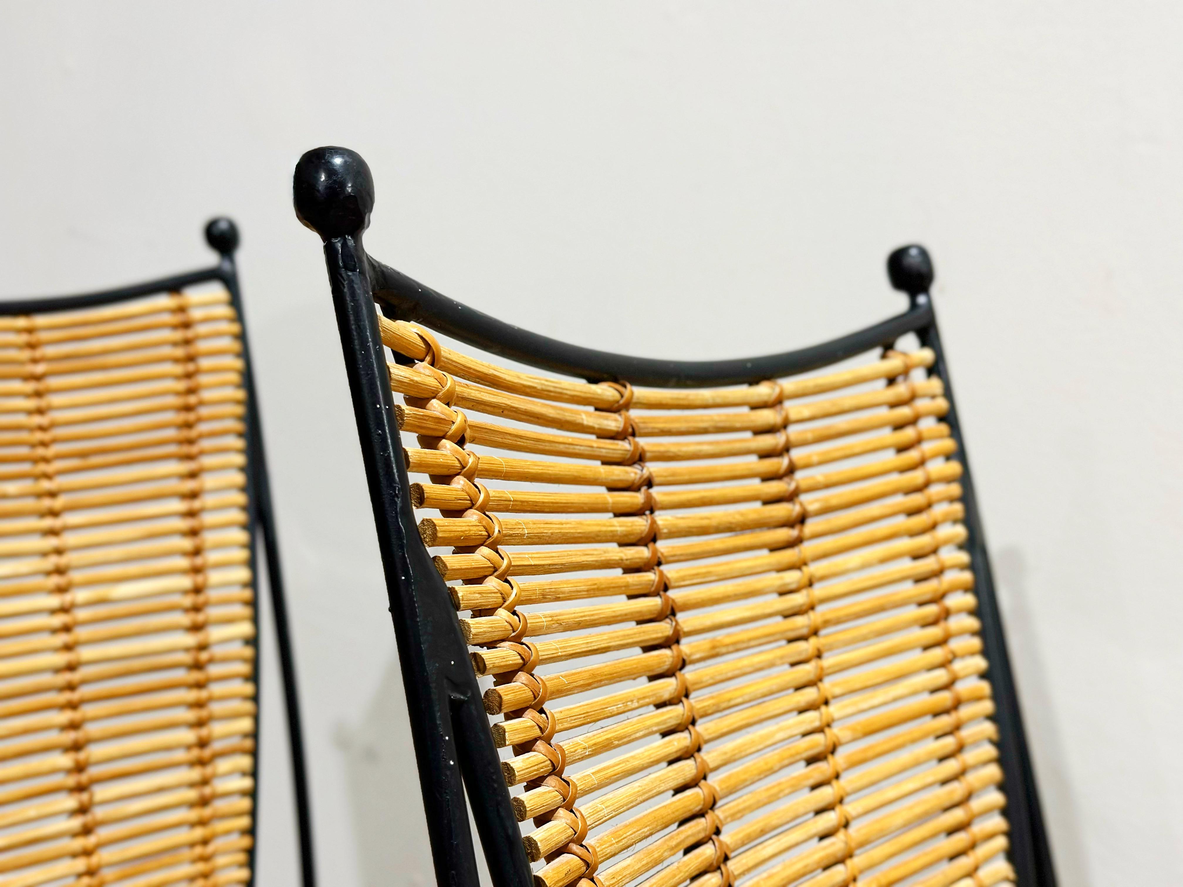Pipsan Saarinen Swanson Chairs, Wrought Iron + Rattan, Organic Modern Set of 4 In Good Condition In Decatur, GA