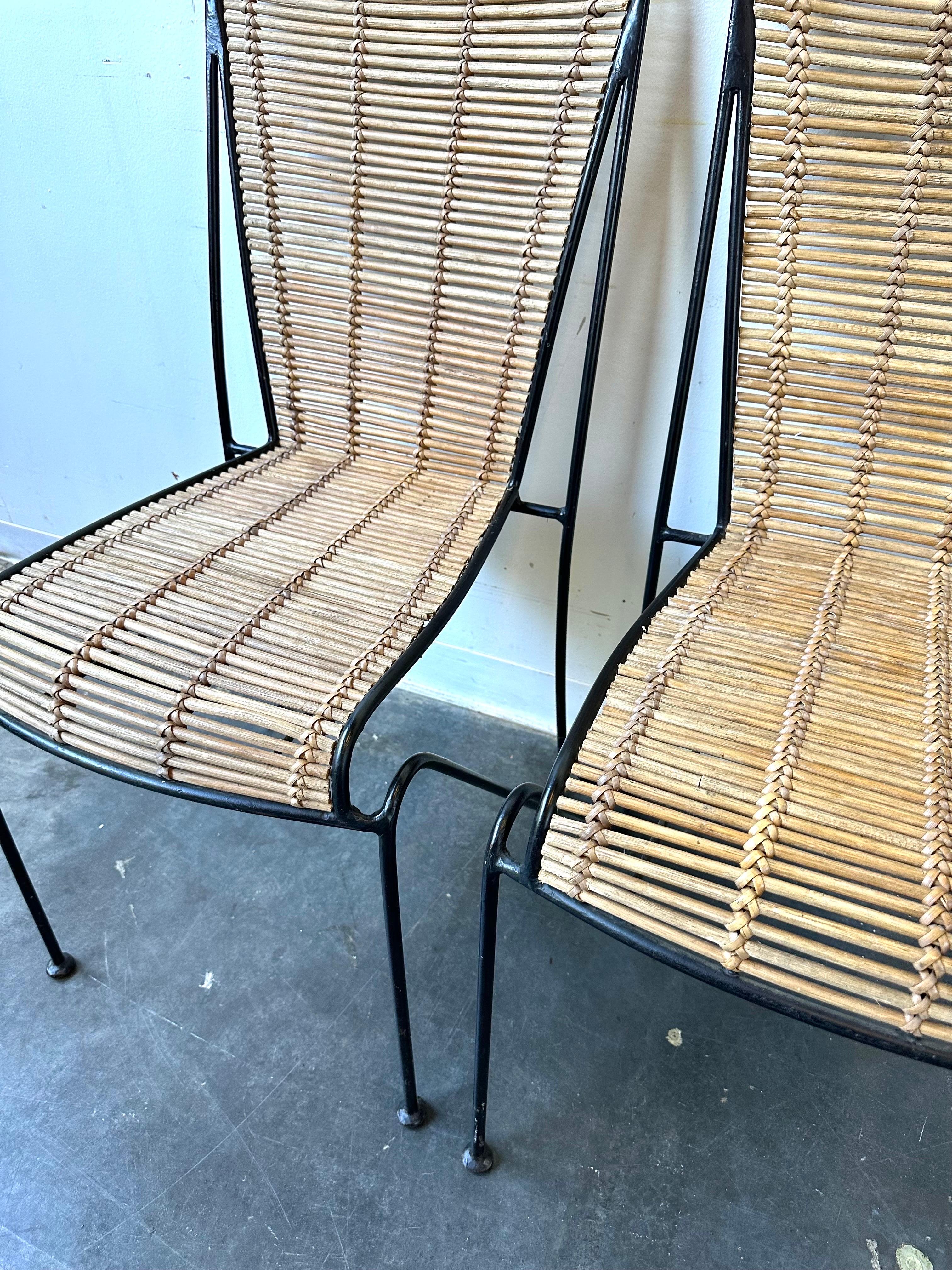 Cast Pipsan Saarinen Swanson Chairs, Wrought Iron + Rattan, Organic Modern Set of 4 For Sale