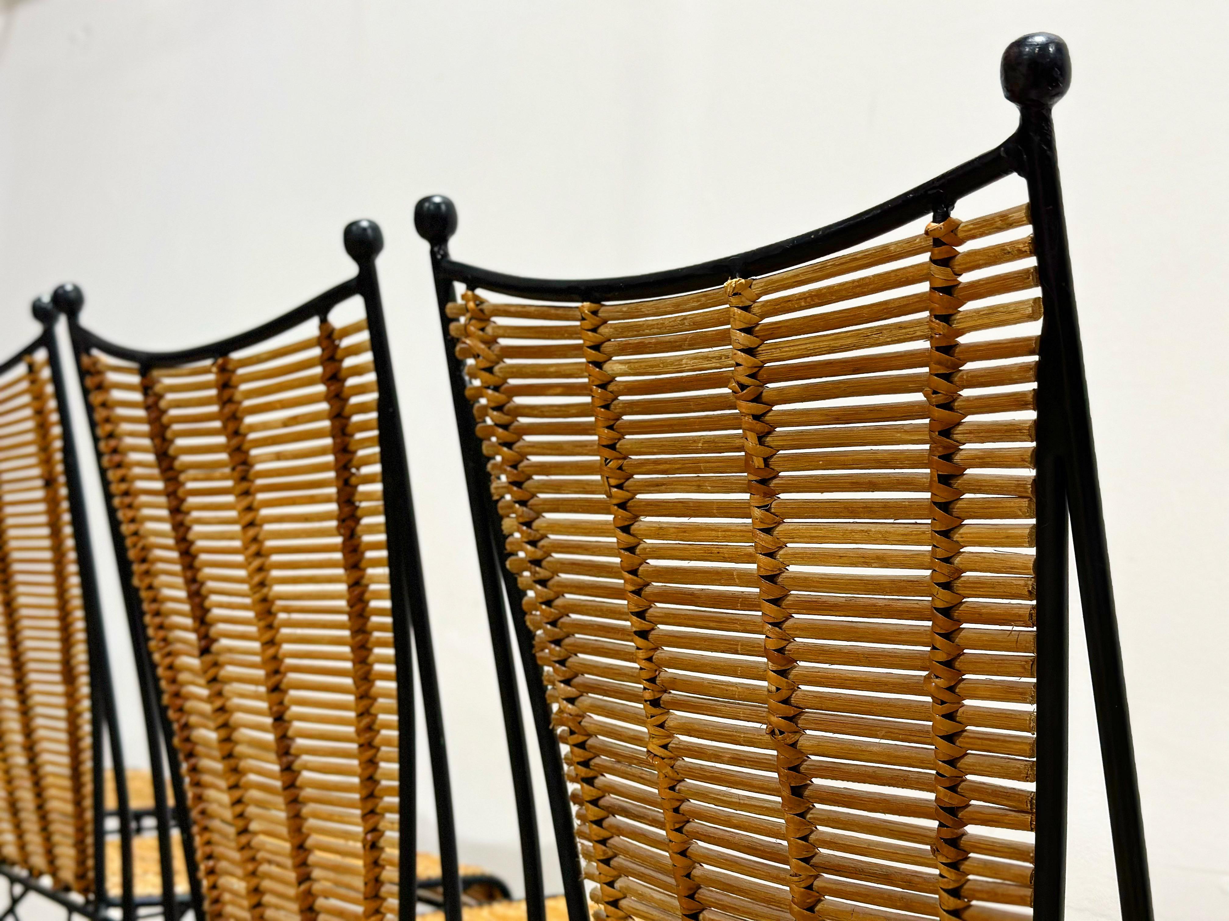 Pipsan Saarinen Swanson Chairs, Wrought Iron + Rattan, Organic Modern Set of 4 1