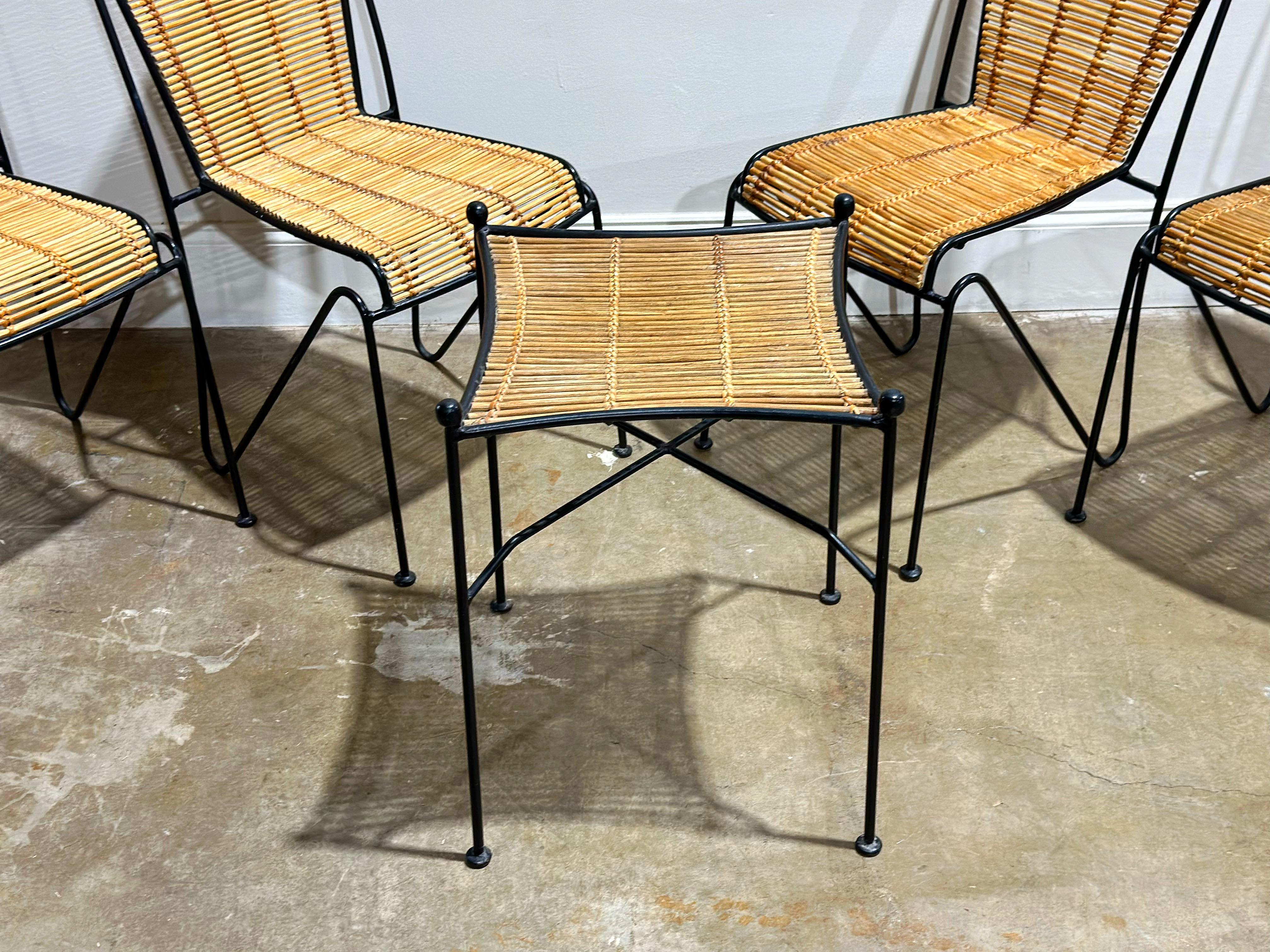 Pipsan Saarinen Swanson Chairs, Wrought Iron + Rattan, Organic Modern Set of 4 2