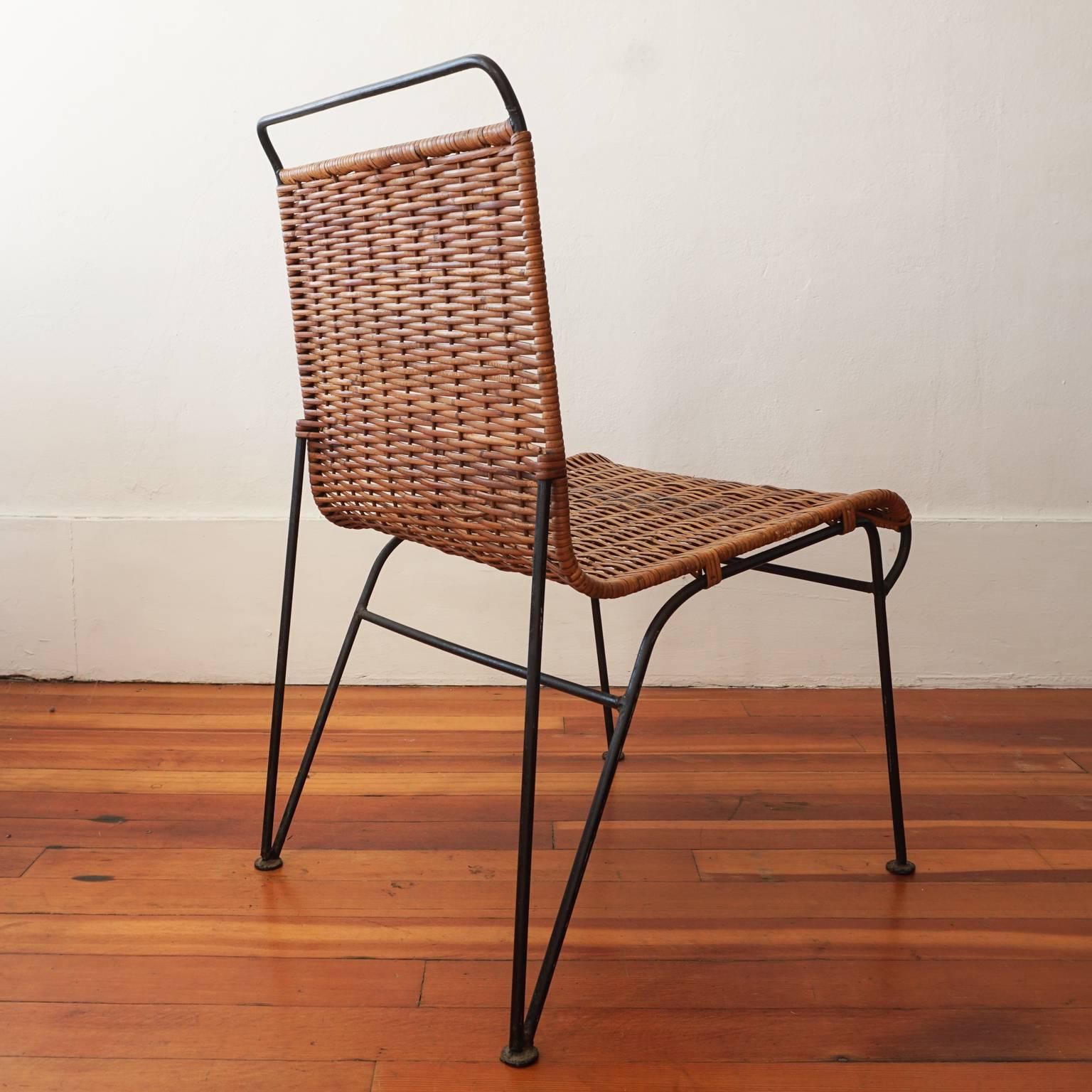 American Pipsan Saarinen Swanson Iron and Cane Chair for Ficks Reed, 1950s